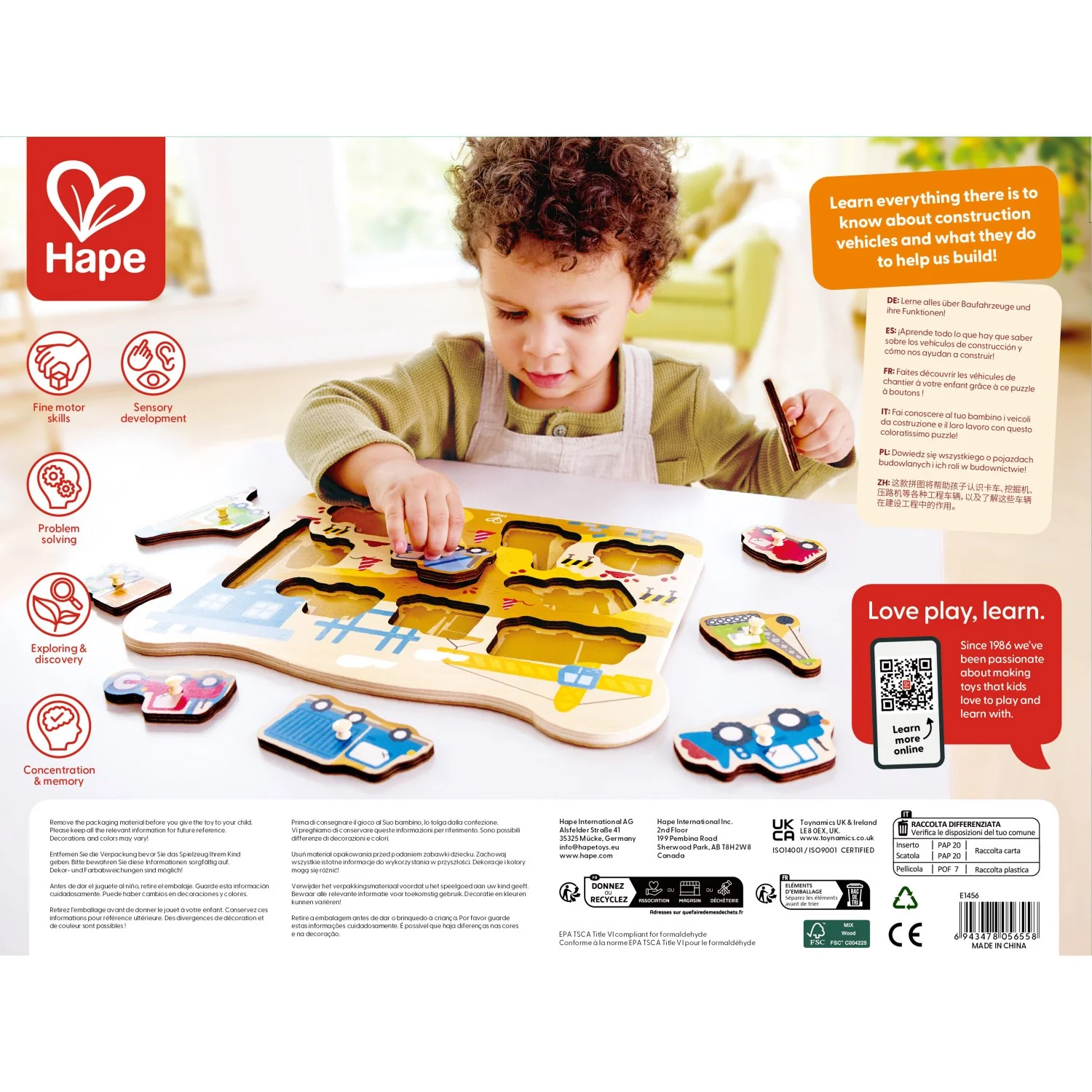 Hape Construction Vehicles Peg Puzzle - Image 3