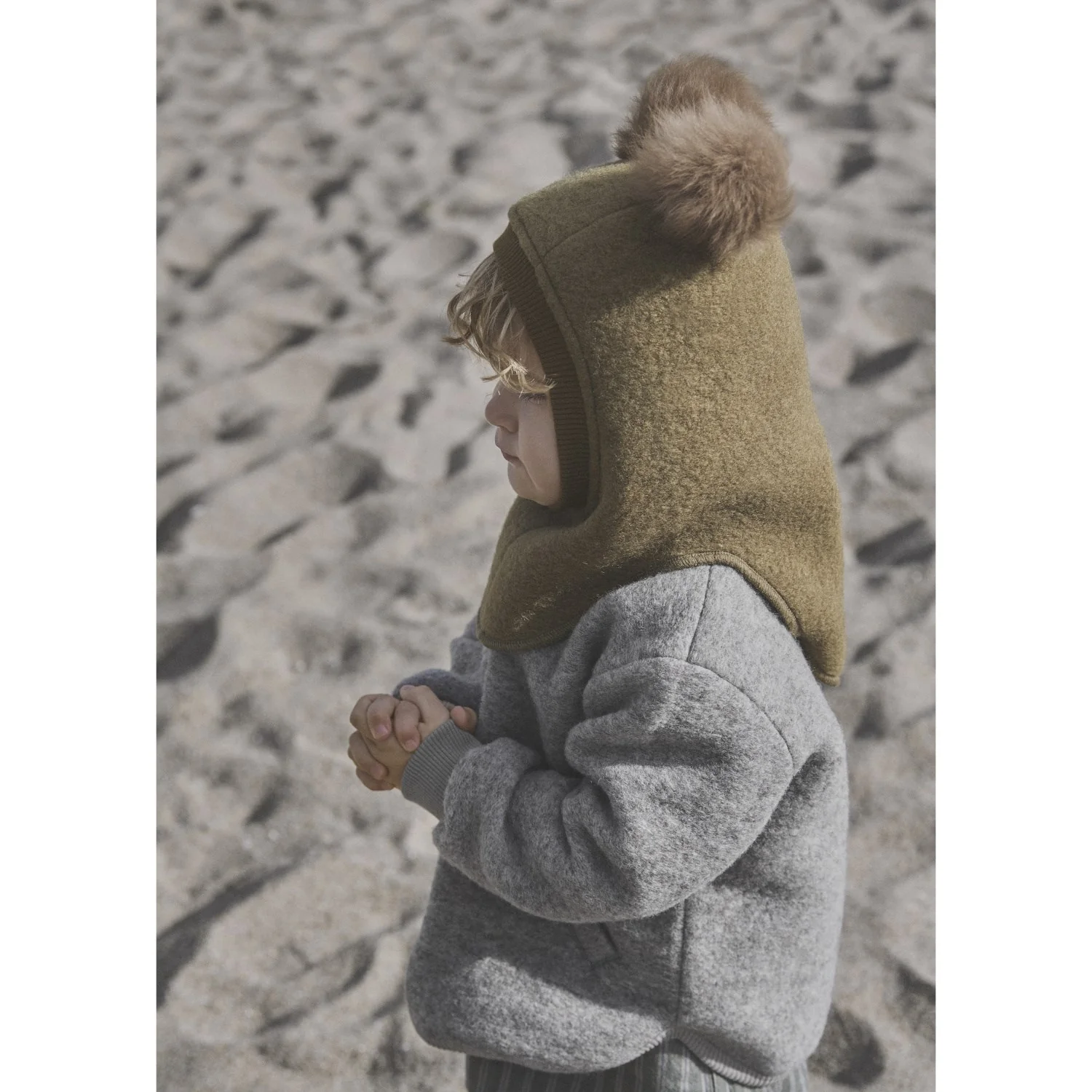 Huttelihut Camel Melange Balaclava Wool Alpaca Pompoms - Image 2