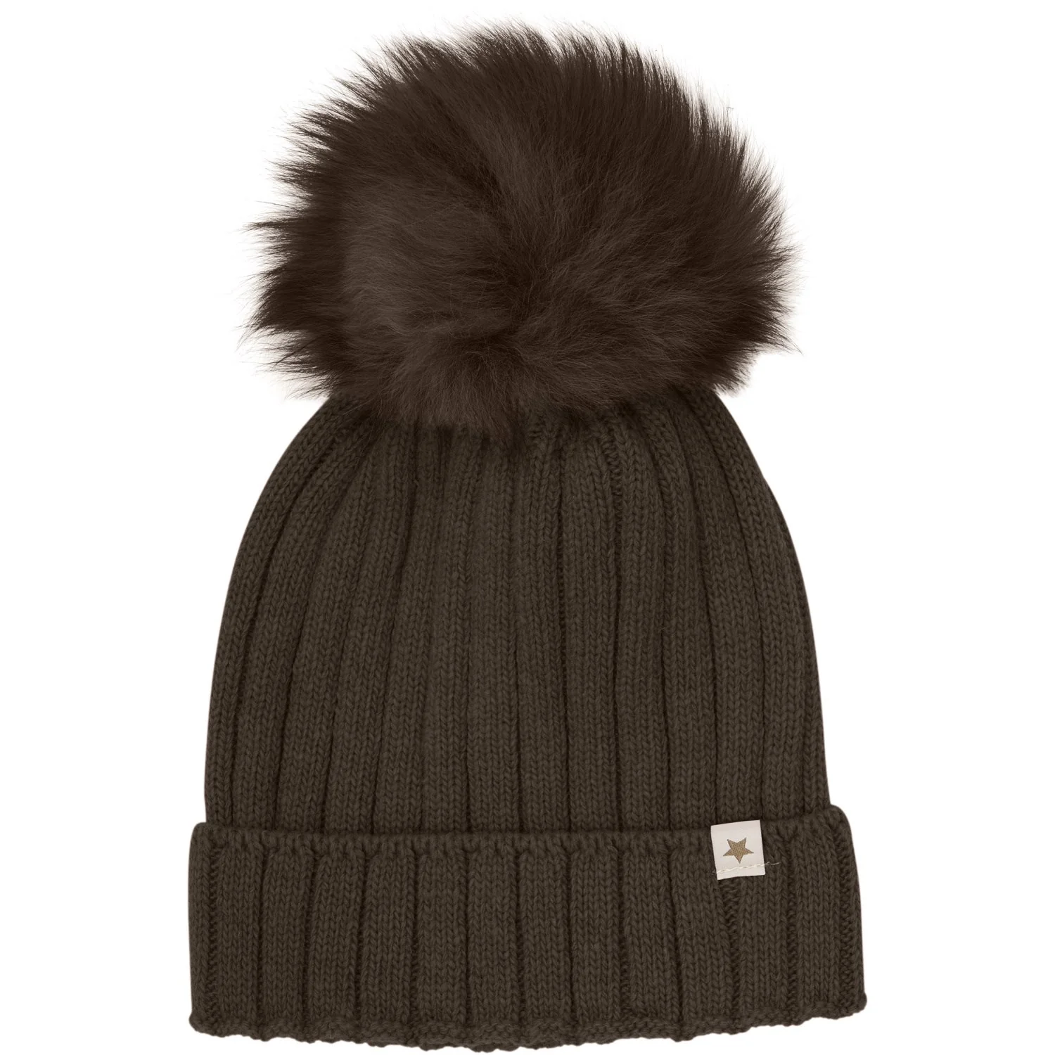 Huttelihut Dark Brown Melange Hat Knit Alpaca Pompom