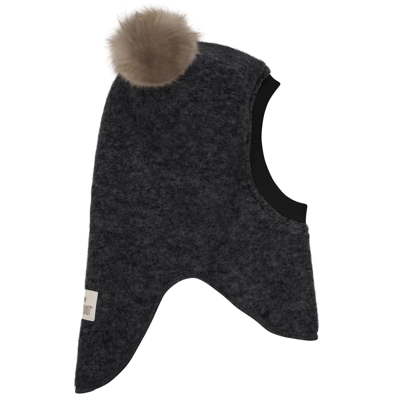 Huttelihut Dark Grey Melange Balaclava Wool Alpaca Pompoms - Image 3