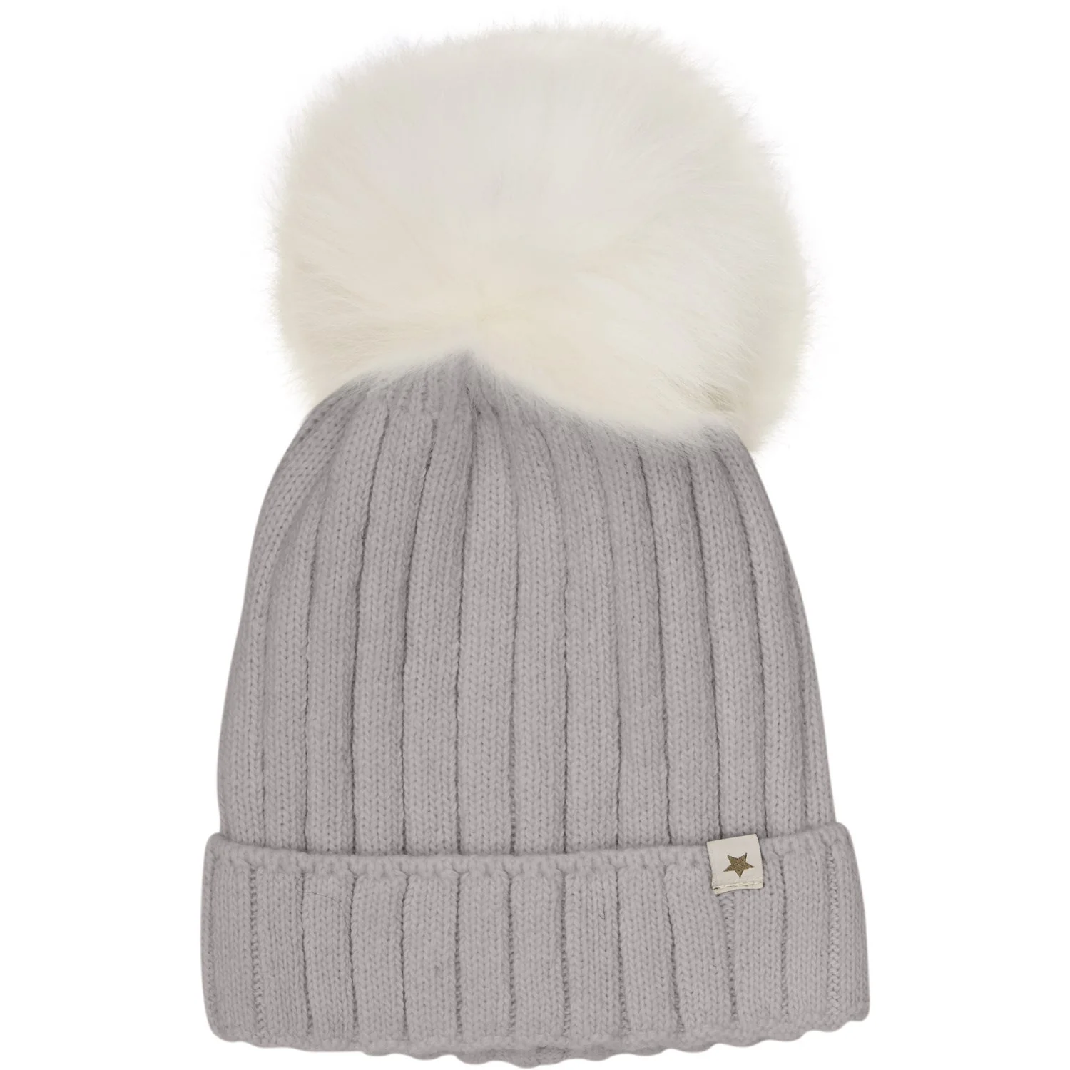 Huttelihut Medium Grey Melange Hat Knit Alpaca Pompom