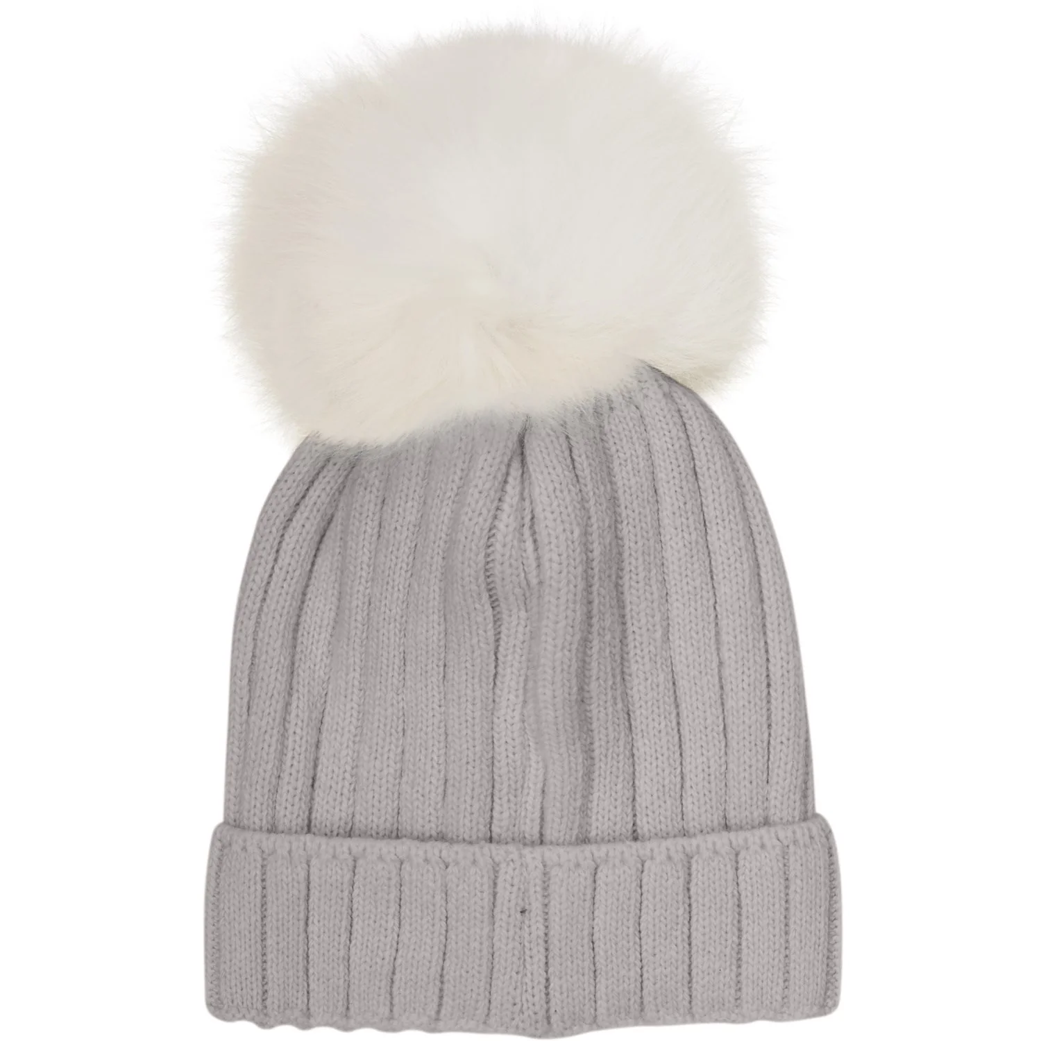 Huttelihut Medium Grey Melange Hat Knit Alpaca Pompom - Image 3