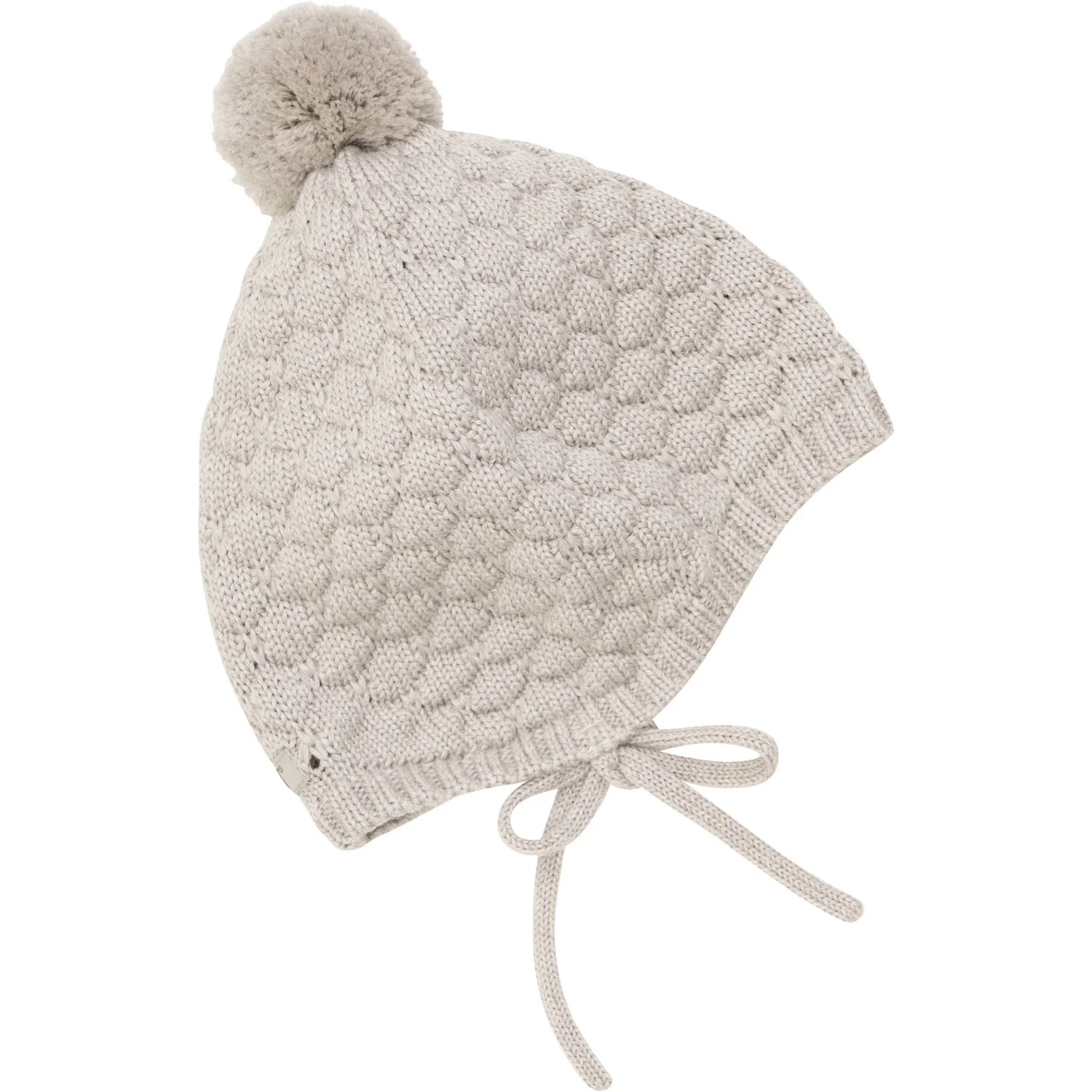 Huttelihut Sand Melange Bonnet Wool Knit Pompom - Image 3