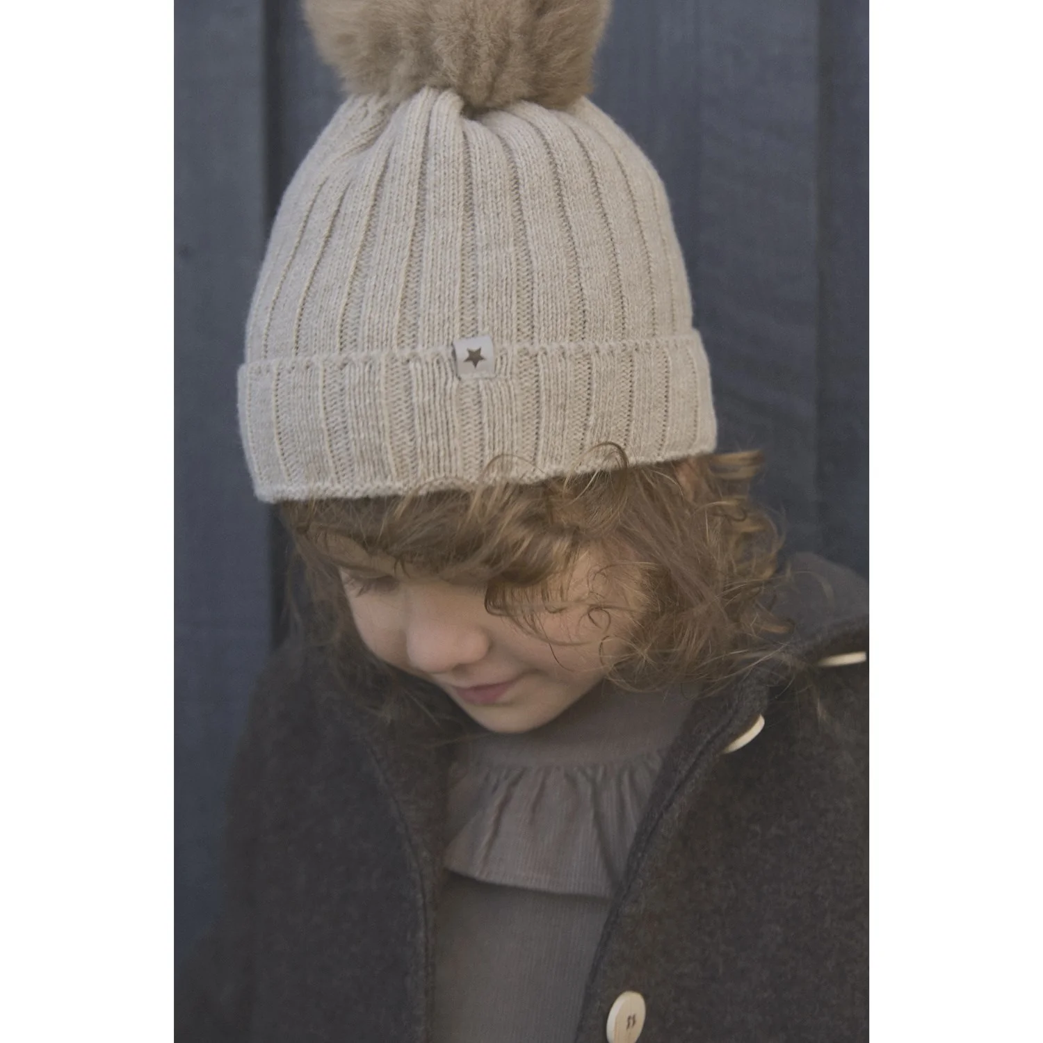 Huttelihut Sand Melange Hat Knit Alpaca Pompom - Image 2