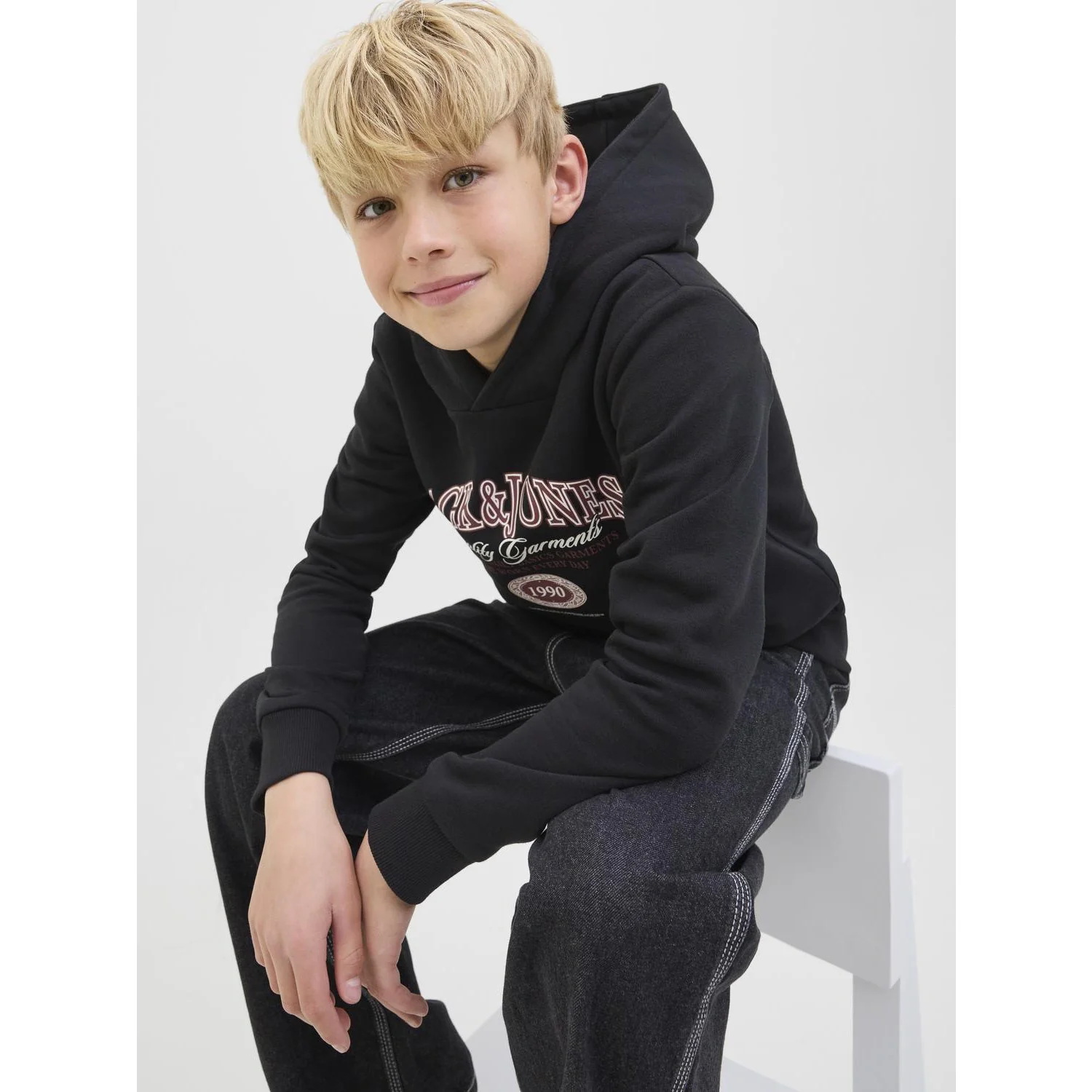 Jack & Jones Junior Black Jjari Branding Sweat Hood Jnr - Image 3