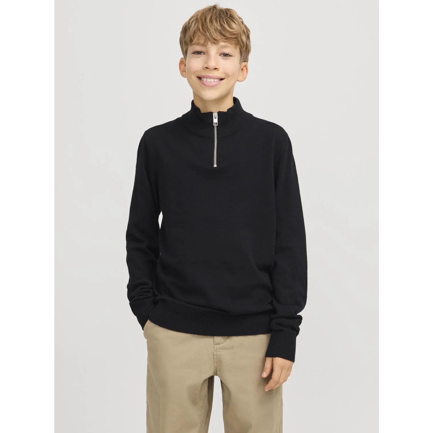 Jack & Jones Junior Black Jjeemil Knit Half Zip Noos Jnr - Image 2