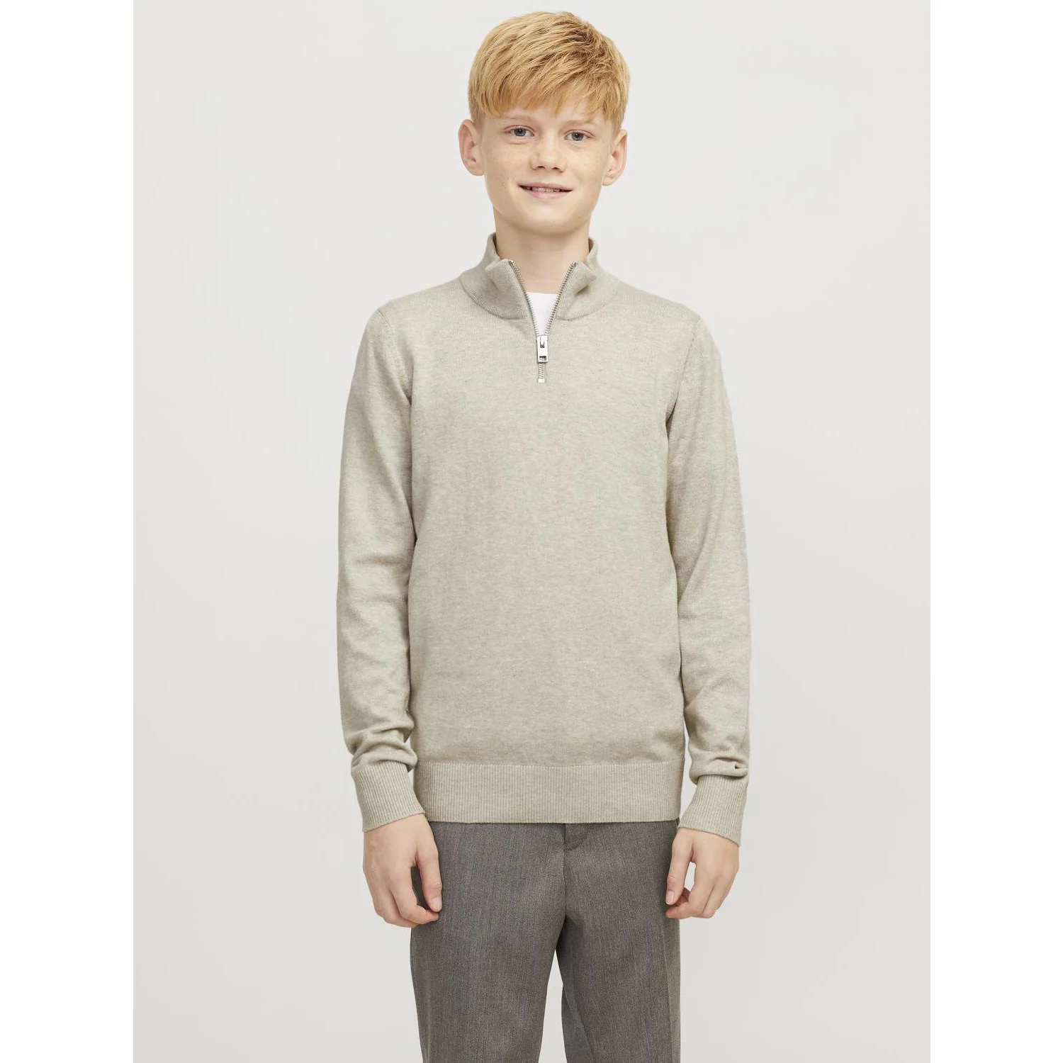Jack & Jones Junior Oatmeal Melange Jjeemil Knit Half Zip Noos Jnr - Image 3