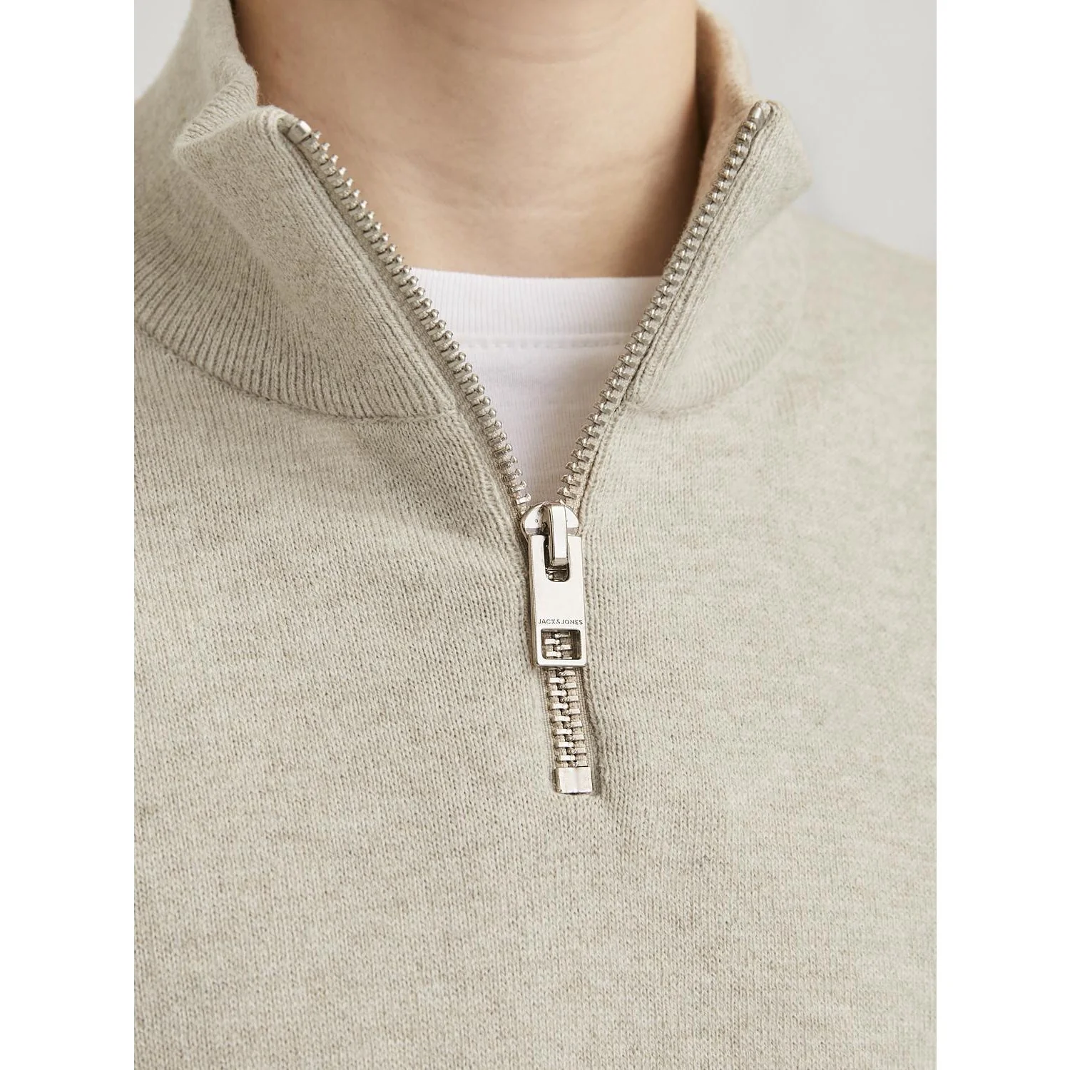 Jack & Jones Junior Oatmeal Melange Jjeemil Knit Half Zip Noos Jnr - Image 5