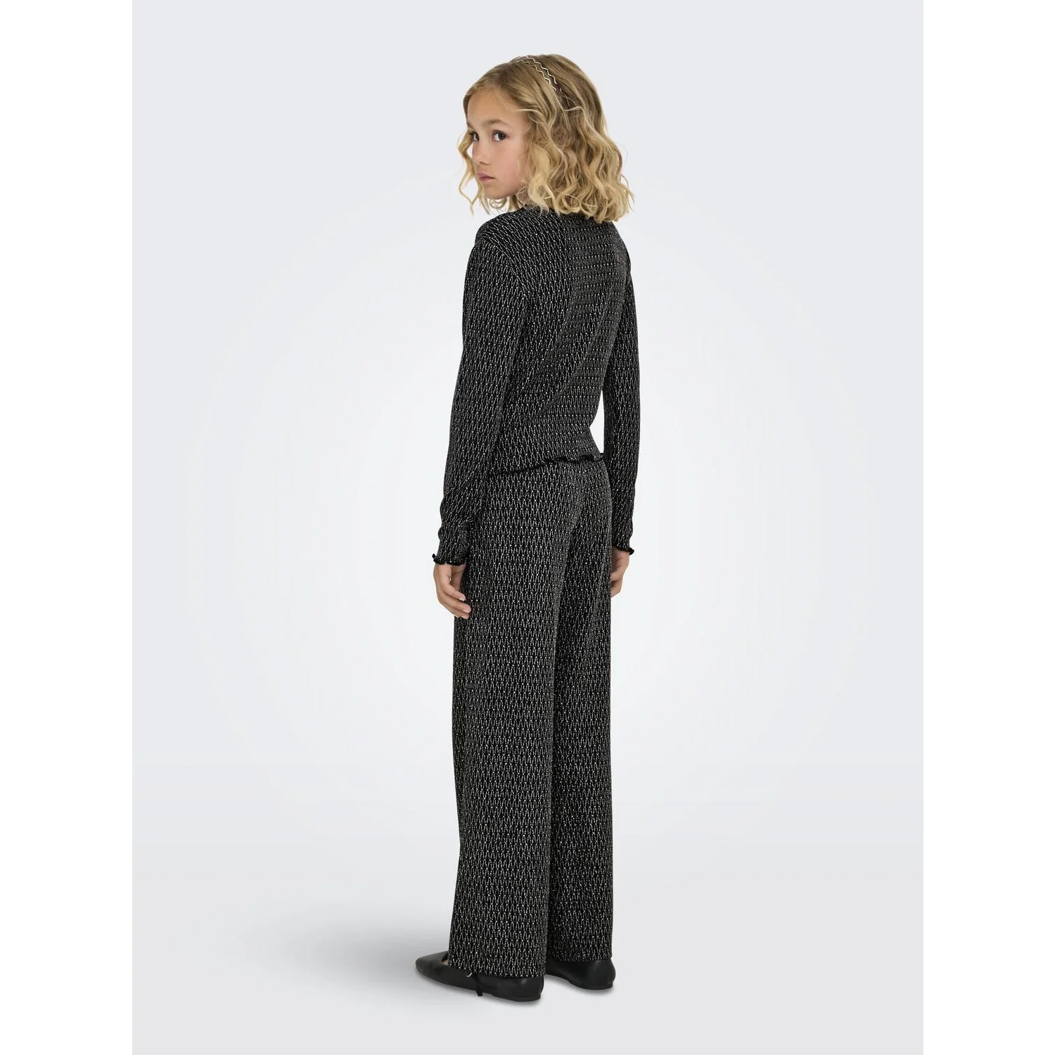 kids ONLY Black Lurex Silver/Harlekin Kogqueen Glitter Pants Bf Jrs - Image 4