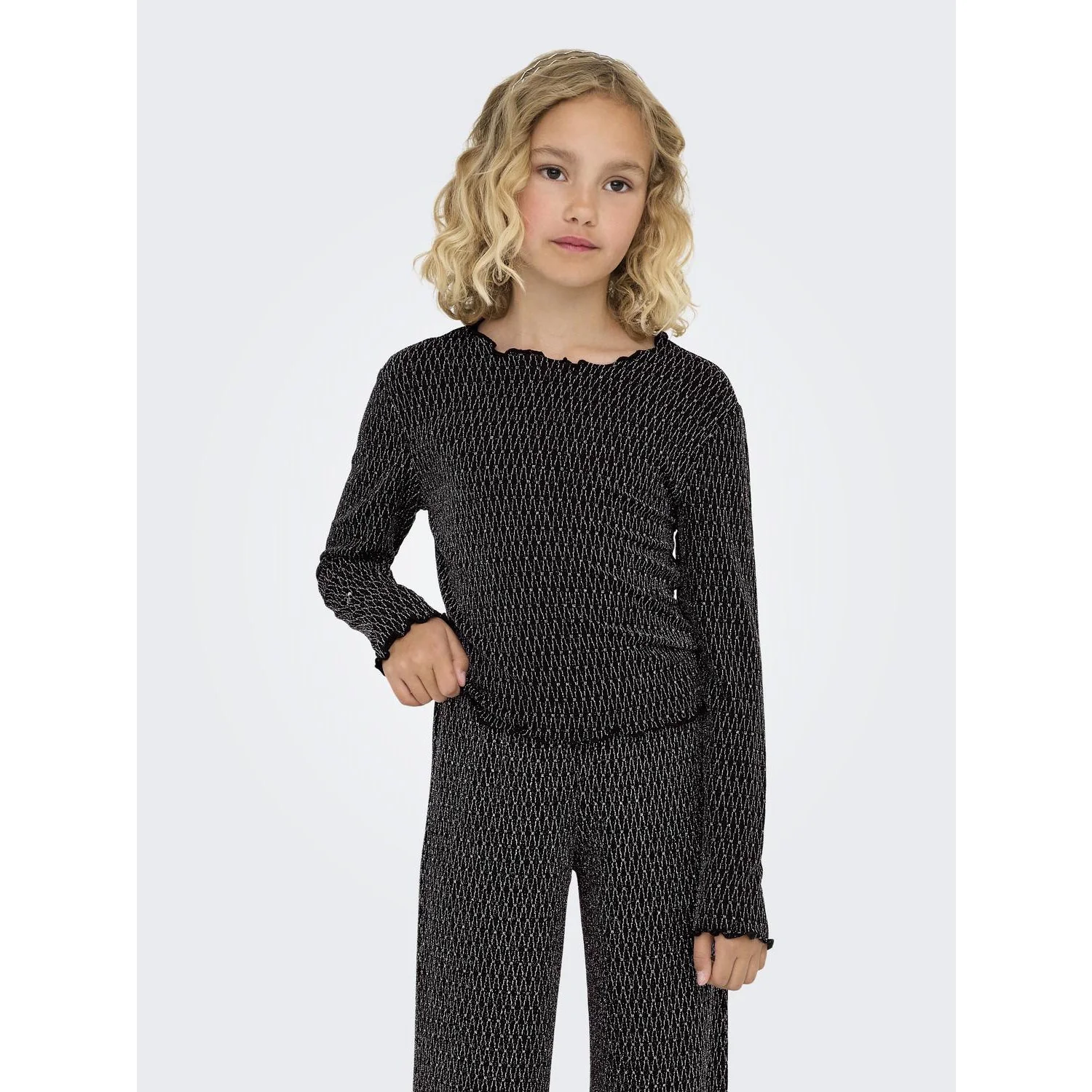 kids ONLY Black Lurex Silver/Harlekin Kogqueen L/S Glitter Top Bf Jrs - Image 3