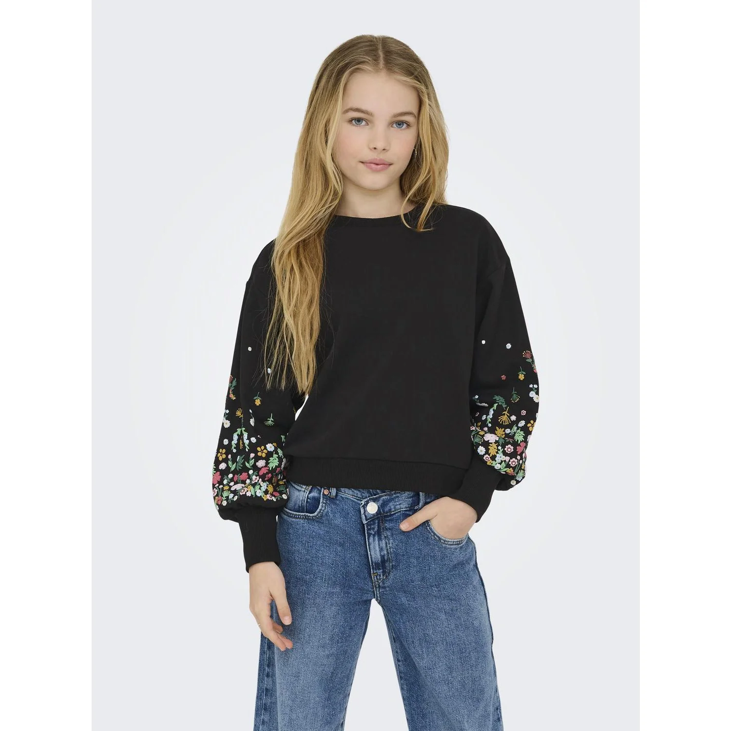 kids ONLY Black Sleeve Flower Kogbrooke L/S O-Neck Flower Swt Noos - Image 3