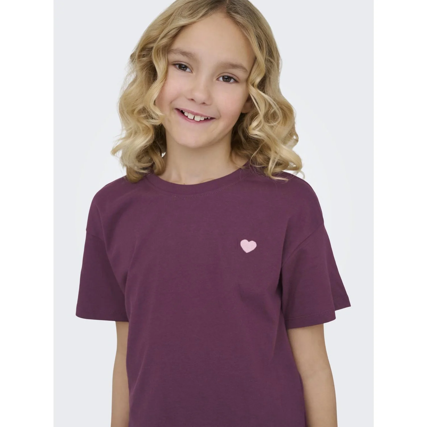 kids ONLY Mauve Wine Heart Emb/Sea Pink Kogmaiken Life Cropheart Ss Top Jrs Noos - Image 3