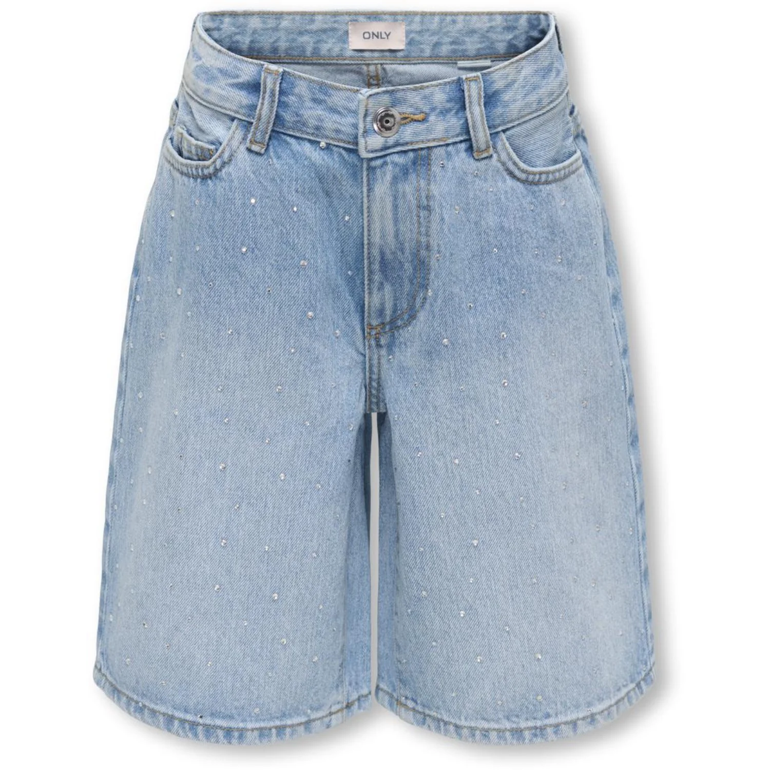 kids ONLY Medium Blue Denim Rhinestones Kogsonny Hw Wide Rhinst Dnm Shorts Azg