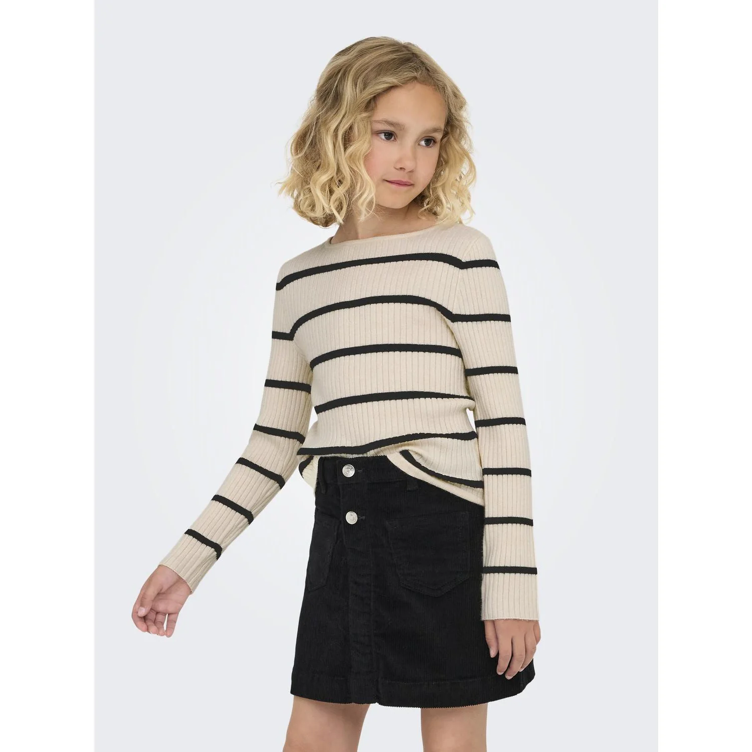 kids ONLY Whitecap Gray Black Kogibi Ls Rib Boatneck Cp Knt - Image 3