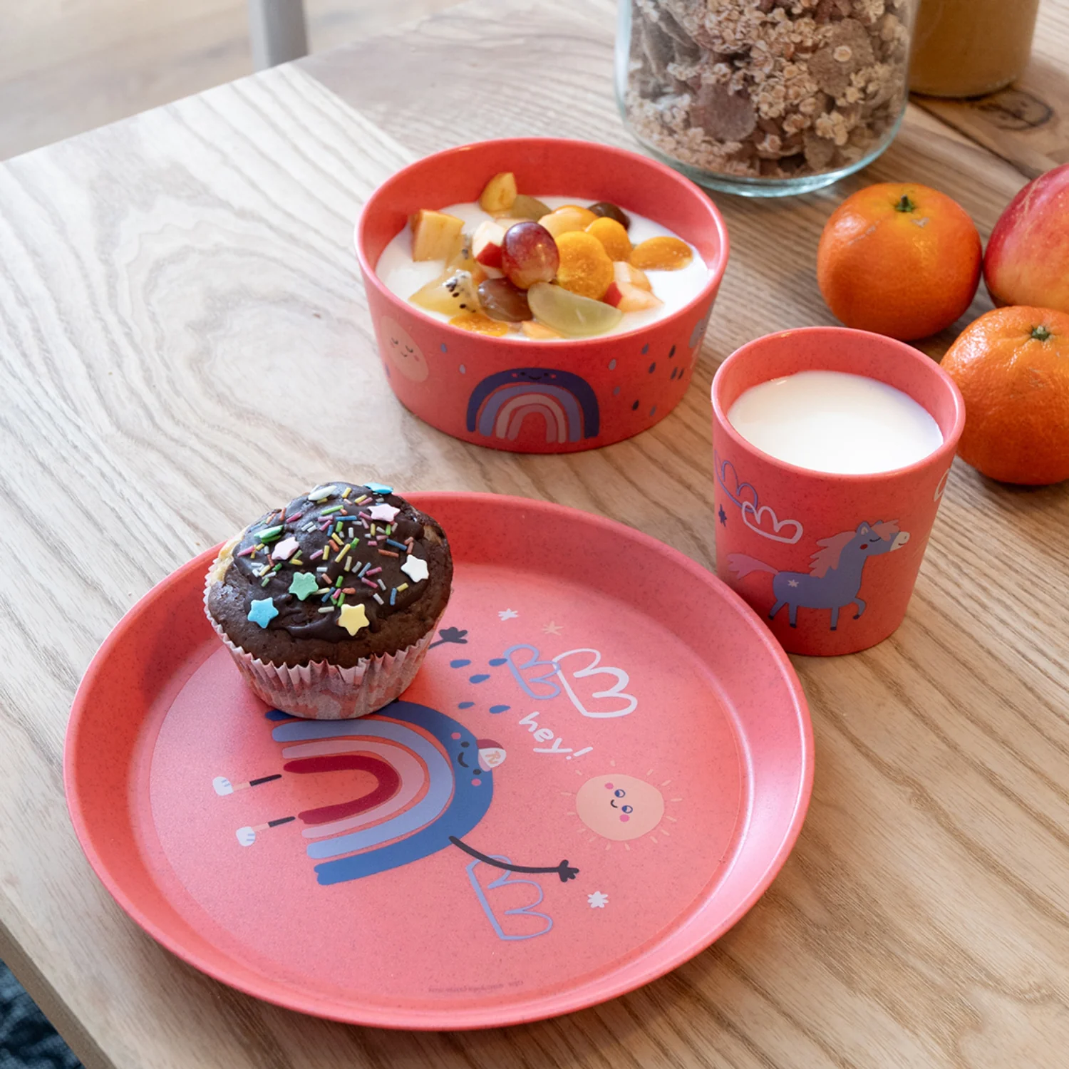 Koziol Organic Coral Red Small Plate + Bowl + Cup Connect Dreams - Image 3