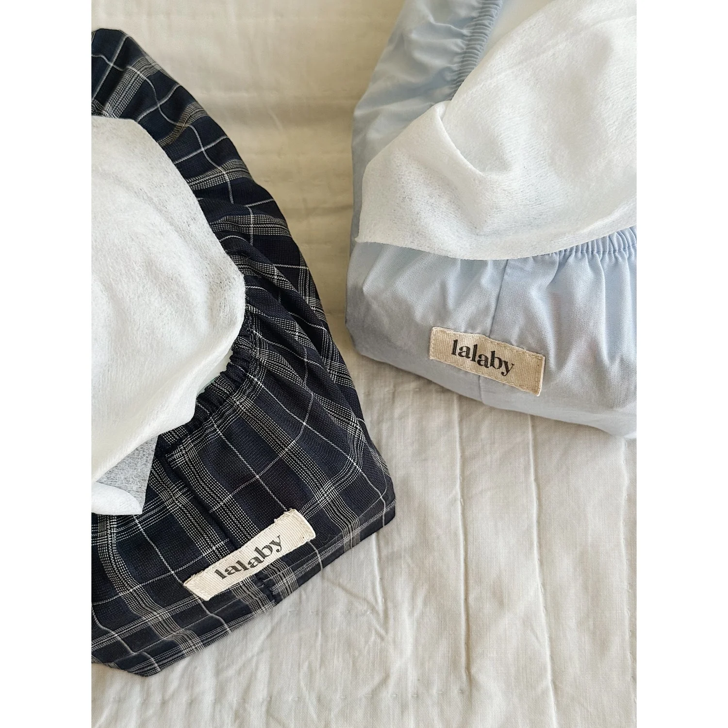 Lalaby Blue Check Wet Wipe Cover - Image 5