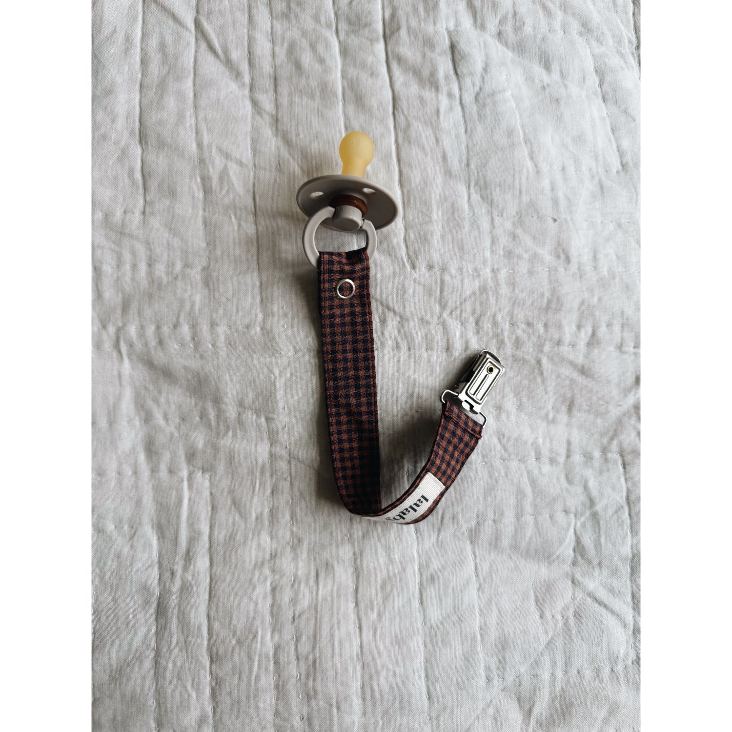 Lalaby Indigo Check Pacifier Clip - Image 3
