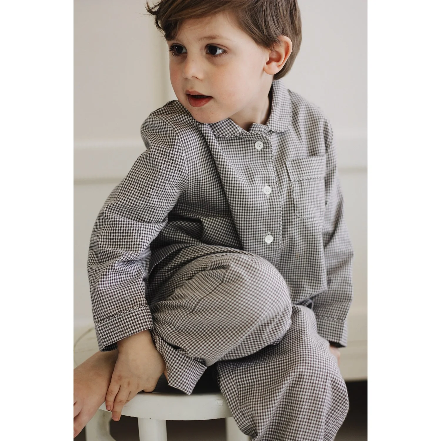 Lalaby Tiny Check Brown Classic Pyjamas - Image 2