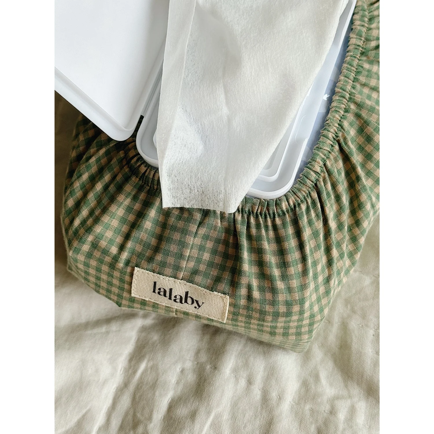 Lalaby Wet Wipe Cover Green Check - Image 2