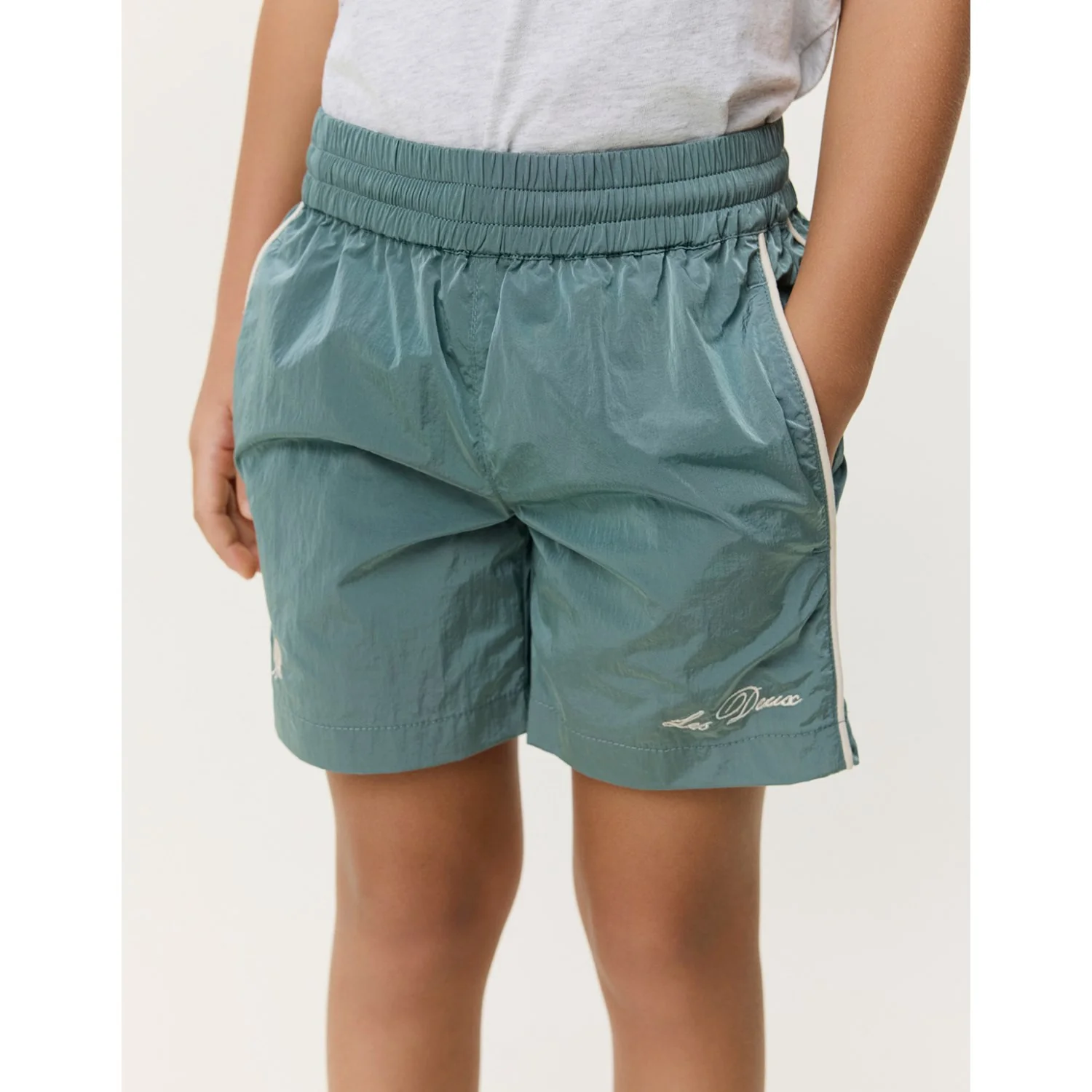 Les Deux Kids Tea Green Shiny Crisp Track Shorts KIDS - Image 2