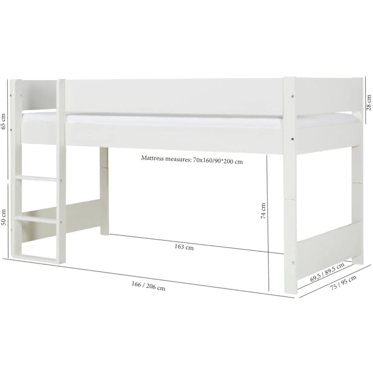 Manis-h White Huxie Halvhøj Bed - 200 Cm - Image 3