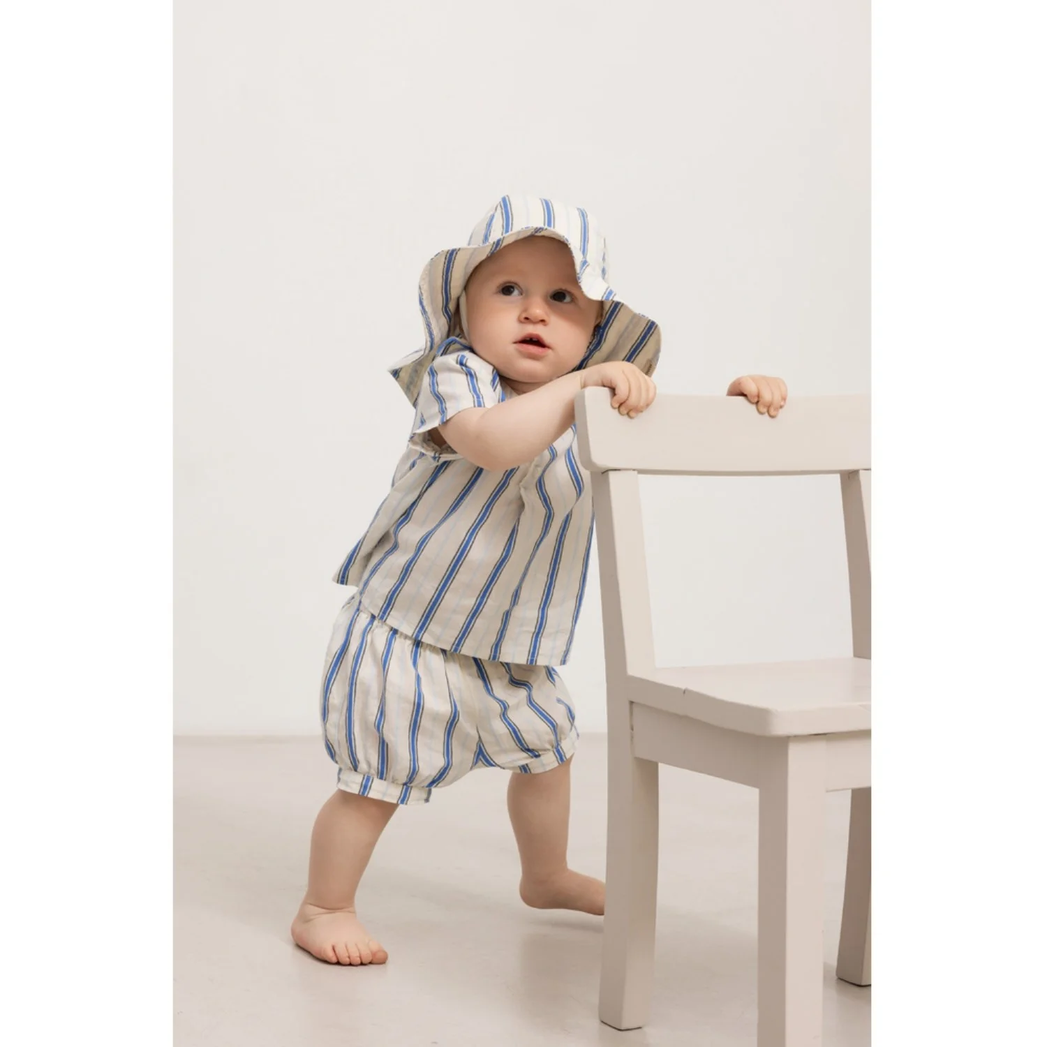 MarMar Cotton Stripes Chambray Stripe Alba Baby Long Summer Hat - Image 3