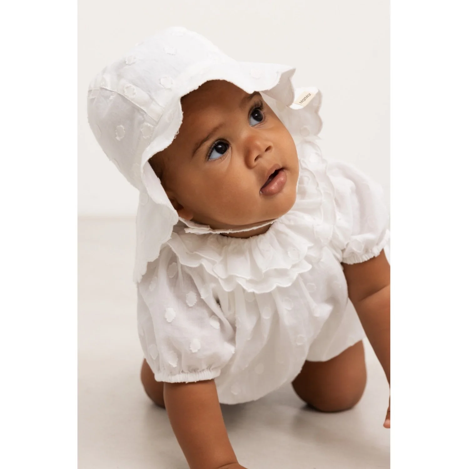 MarMar Dobby Dots Gentle White Alba Baby Long Summer Hat - Image 2