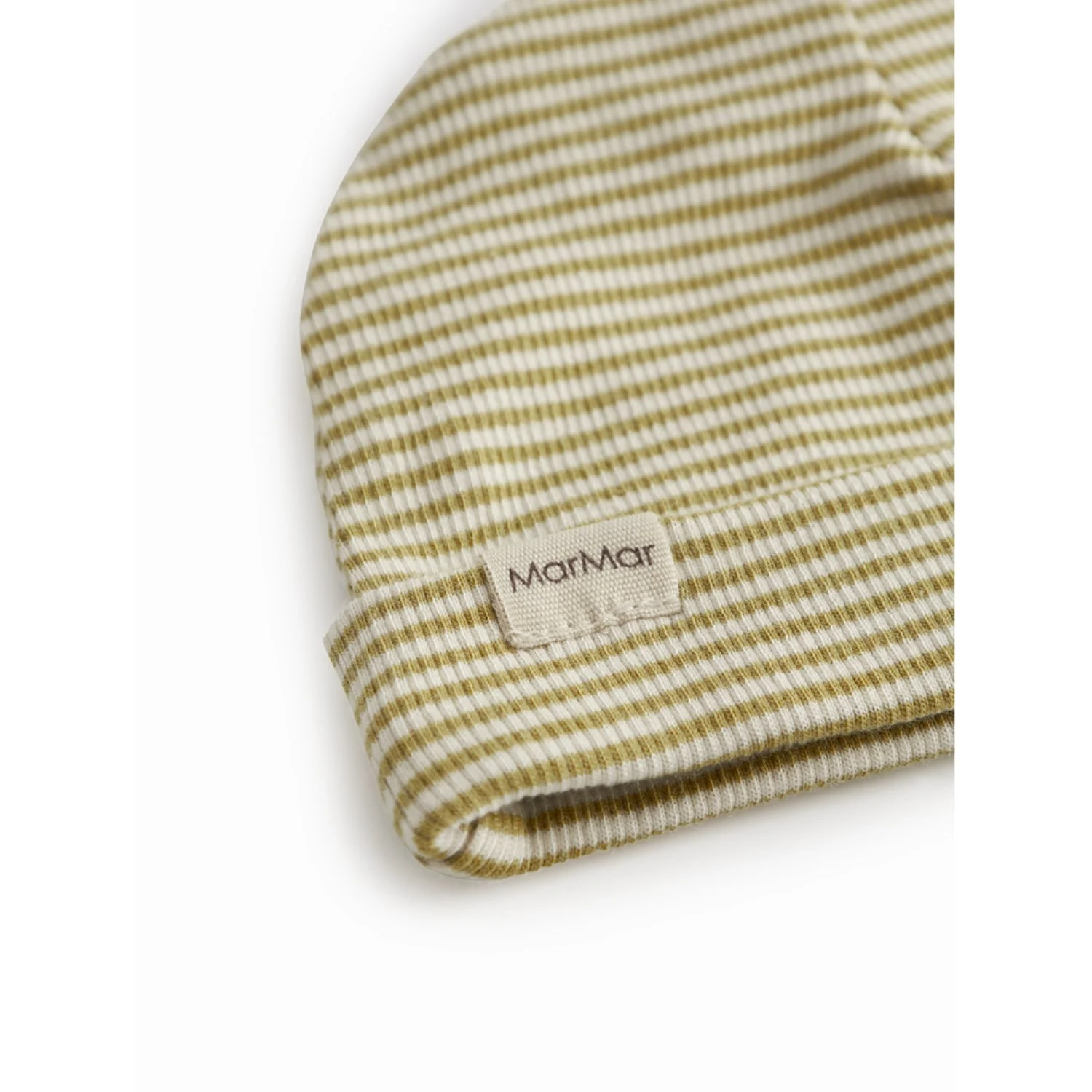MarMar Newborn Modal Fine Rib Olive Stripe Aiko Hat - Image 3