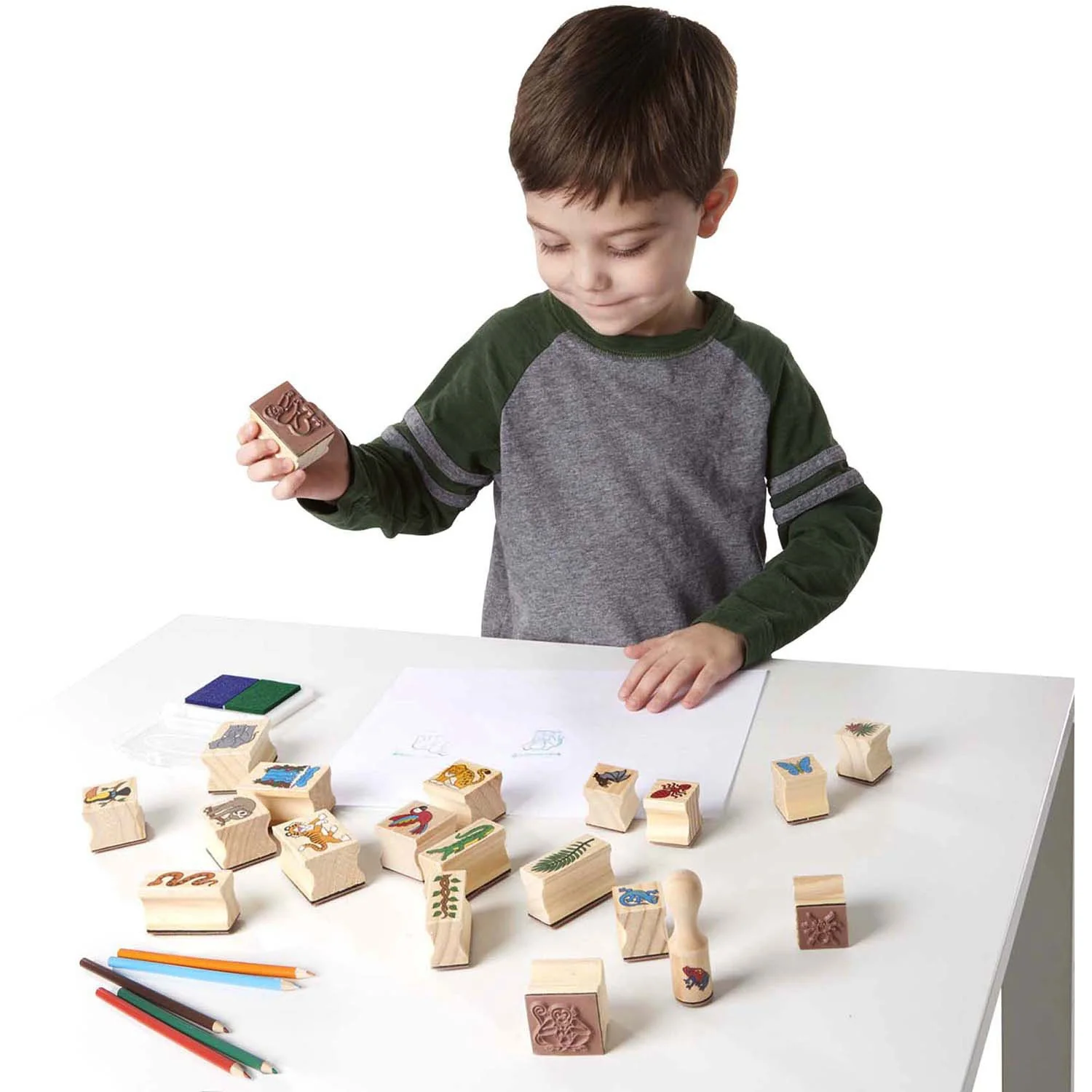 Melissa & Doug Multifarvet Wooden Stamp Set Regnskov - Image 3