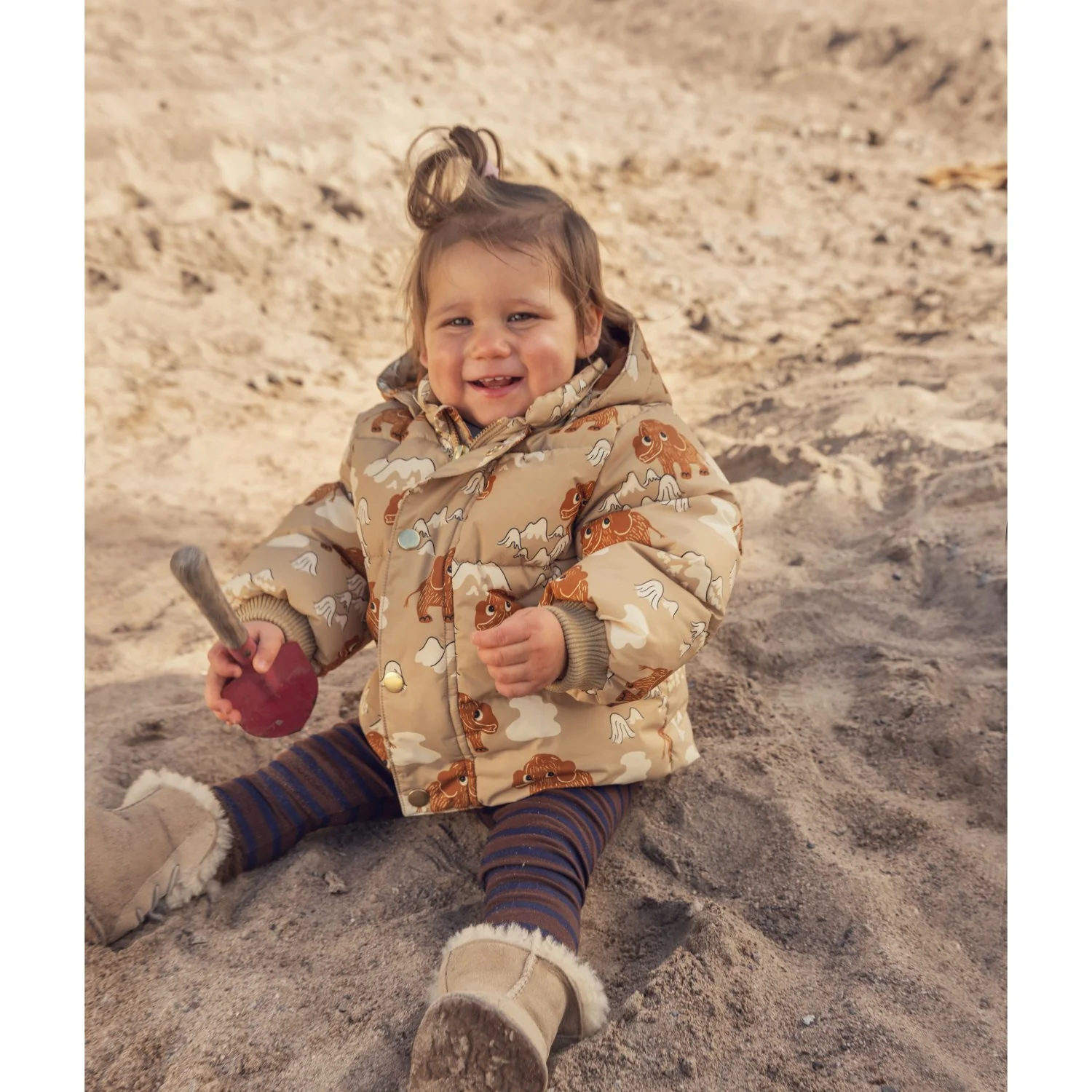 Mini Rodini Beige Mammoths AOP Hooded Puffer - Image 2