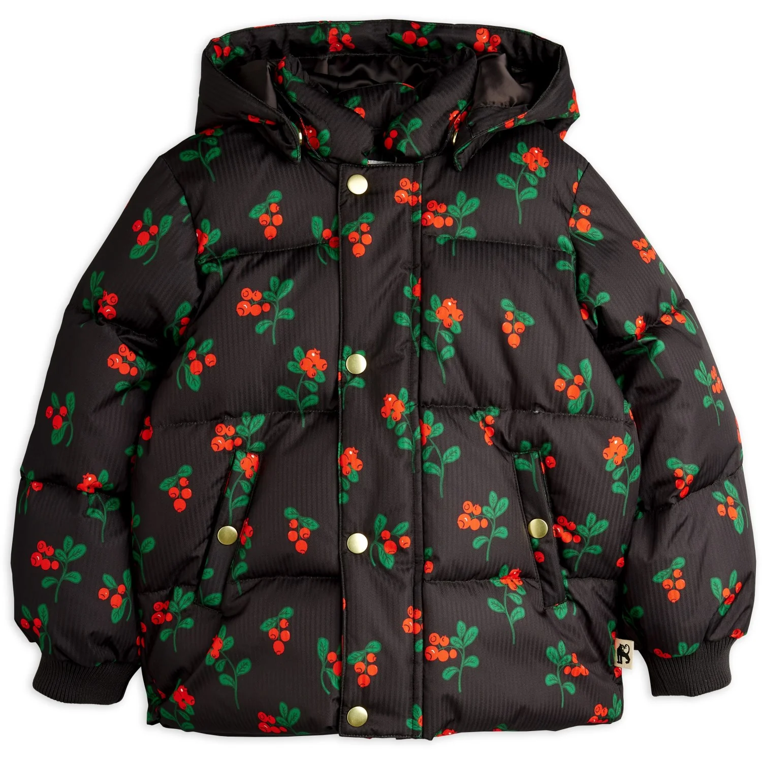 Mini Rodini Black Lingonberries AOP Hooded Puffer - Image 5