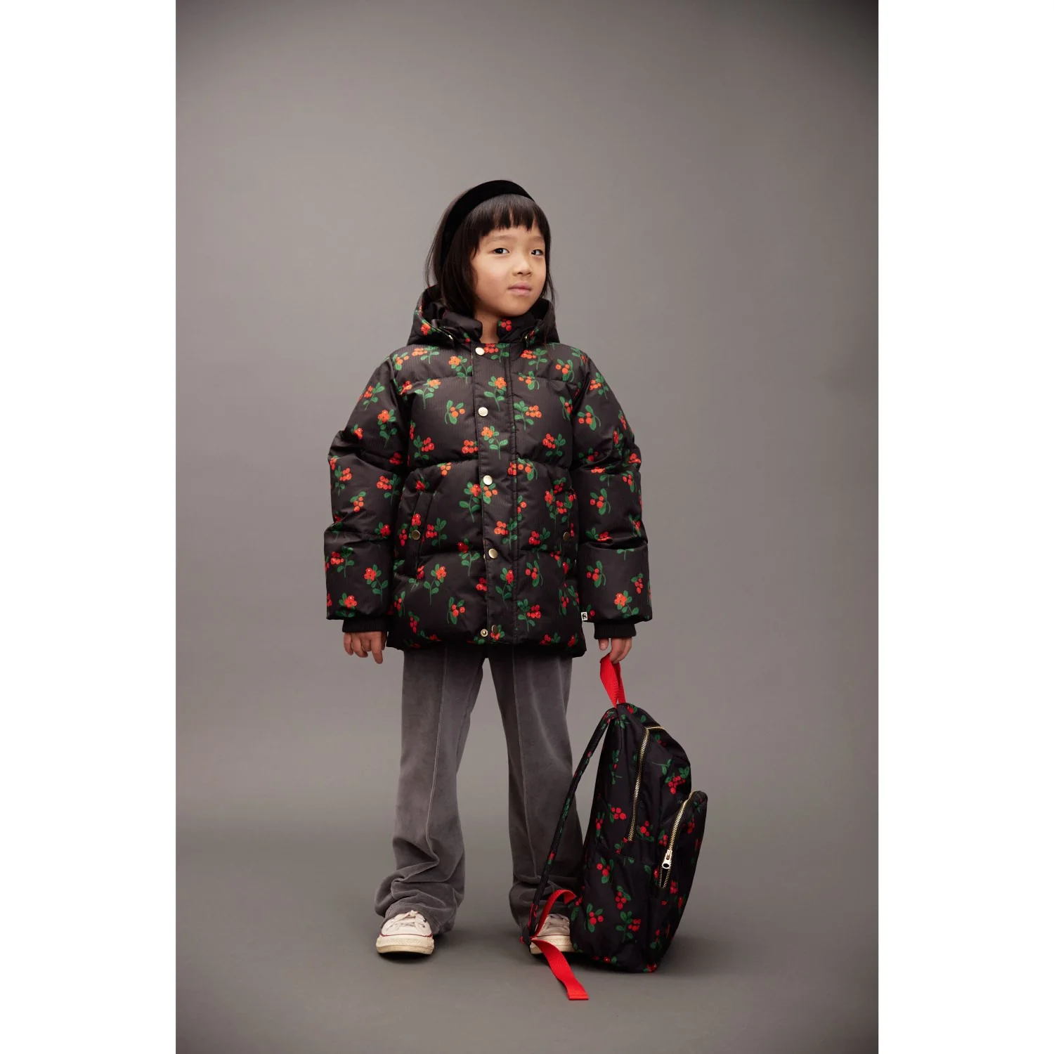 Mini Rodini Black Lingonberries AOP Hooded Puffer - Image 6