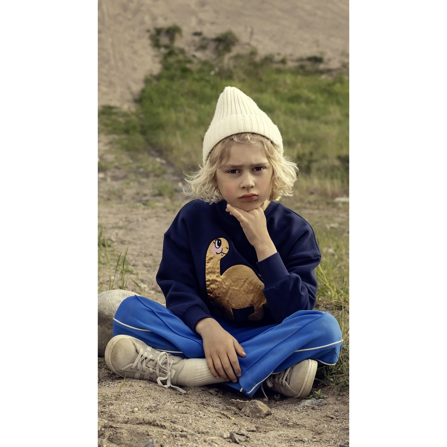 Mini Rodini Blue Dino Application Sweatshirt - Image 2