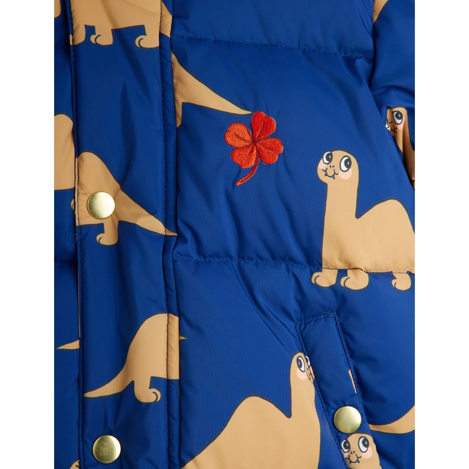 Mini Rodini Blue Dinos AOP Hooded Puffer - Image 2