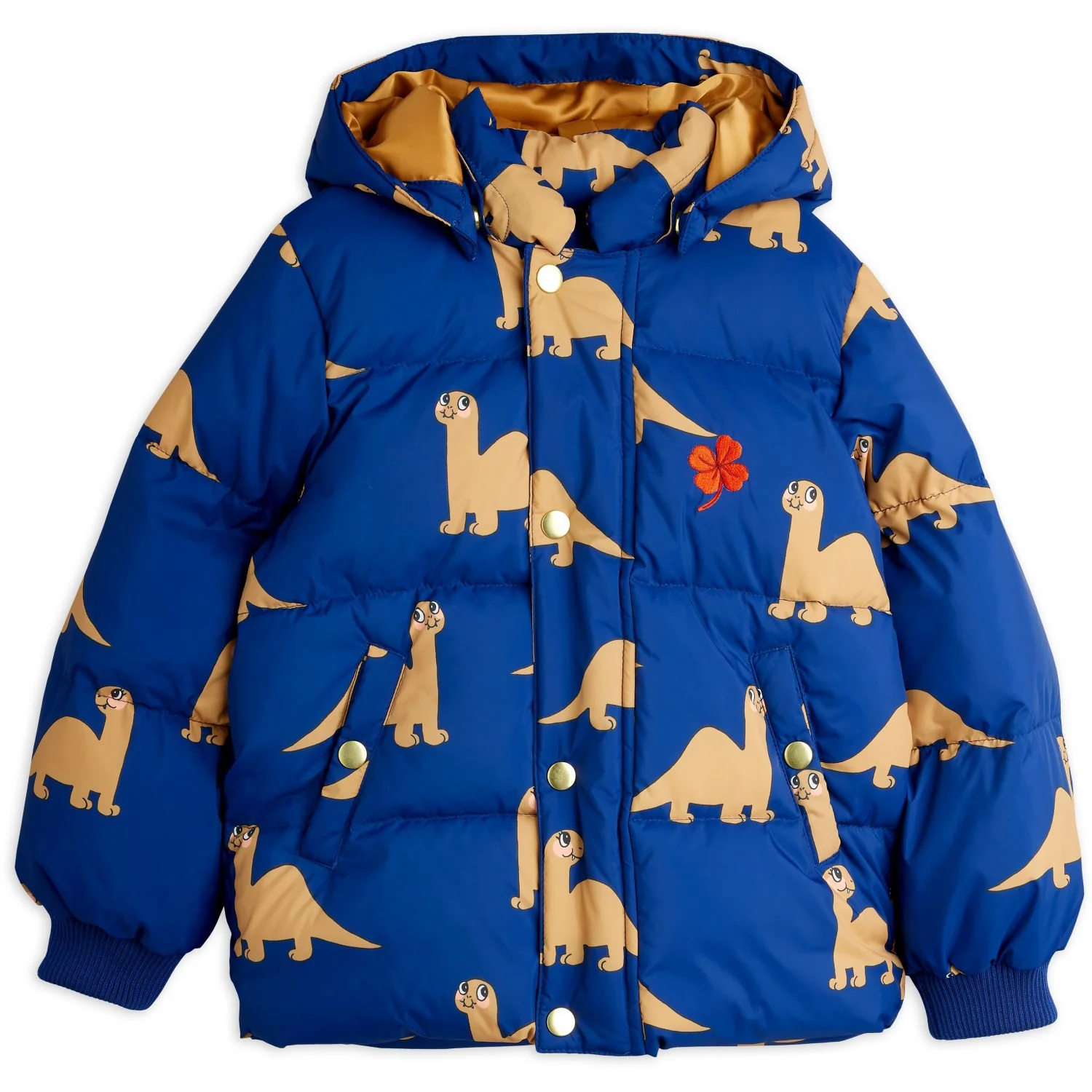 Mini Rodini Blue Dinos AOP Hooded Puffer - Image 5