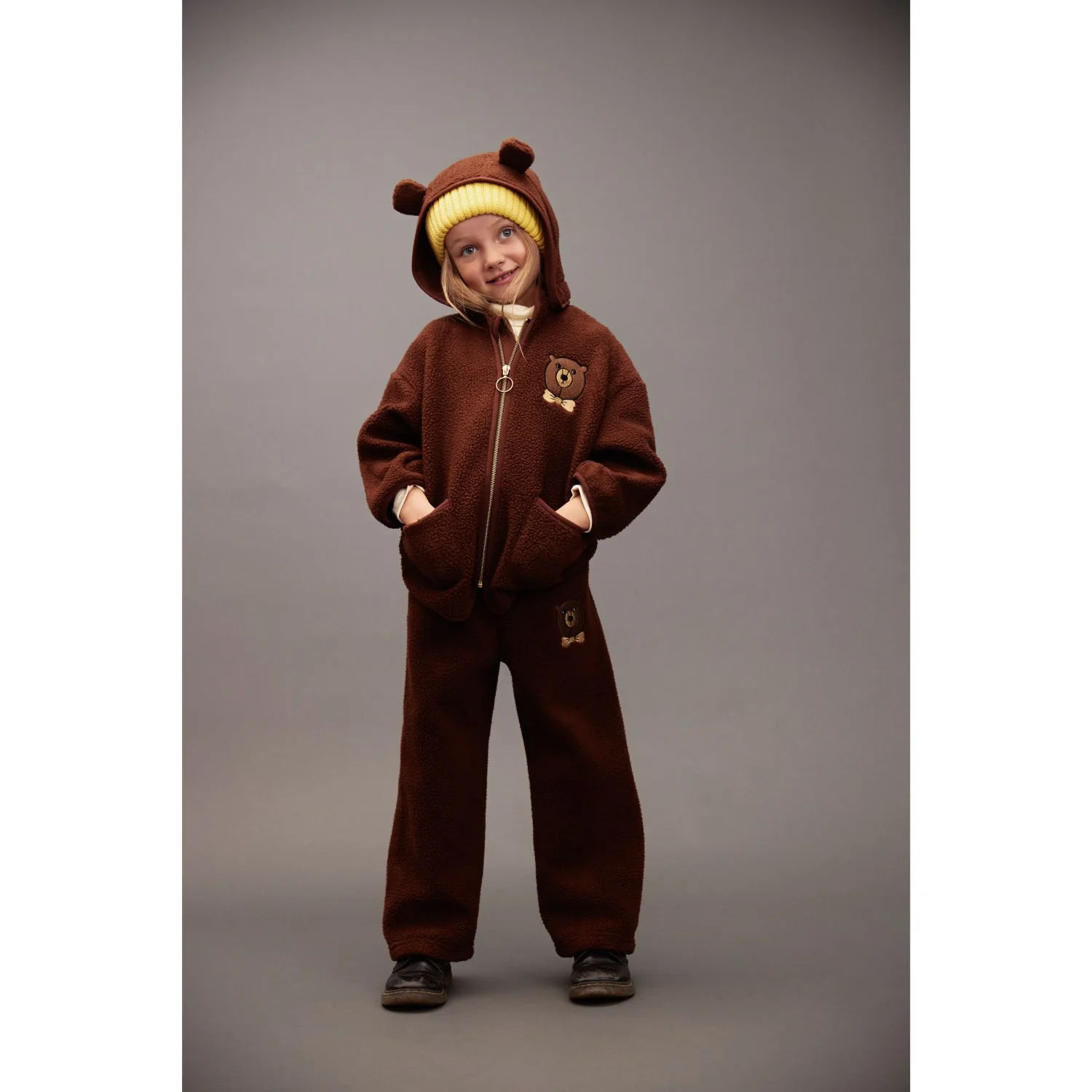 Mini Rodini Brown Bear Emb Pile Jacket - Image 8