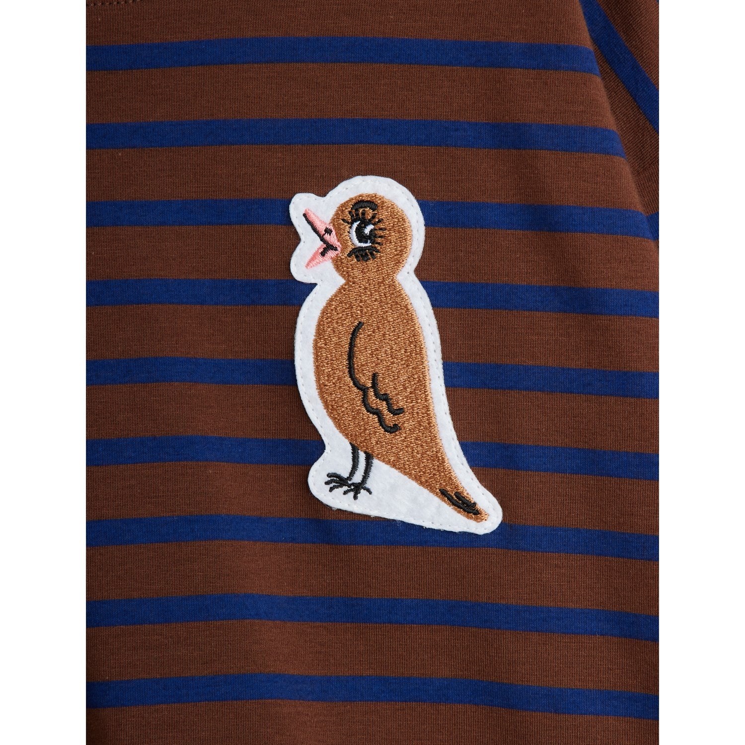 Mini Rodini Brown Stripe Bird Patch Ls Tee - Image 2