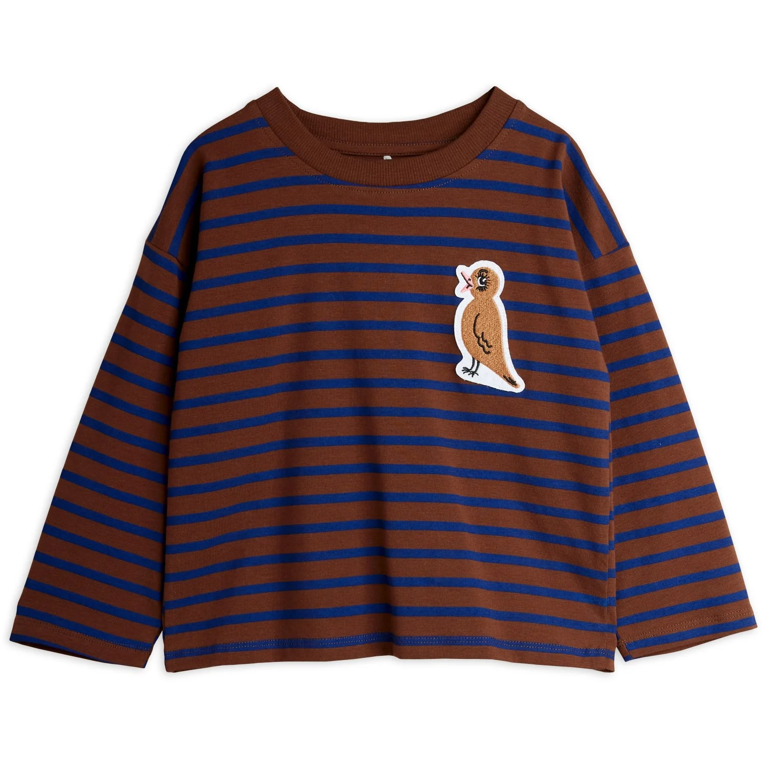 Mini Rodini Brown Stripe Bird Patch Ls Tee - Image 4