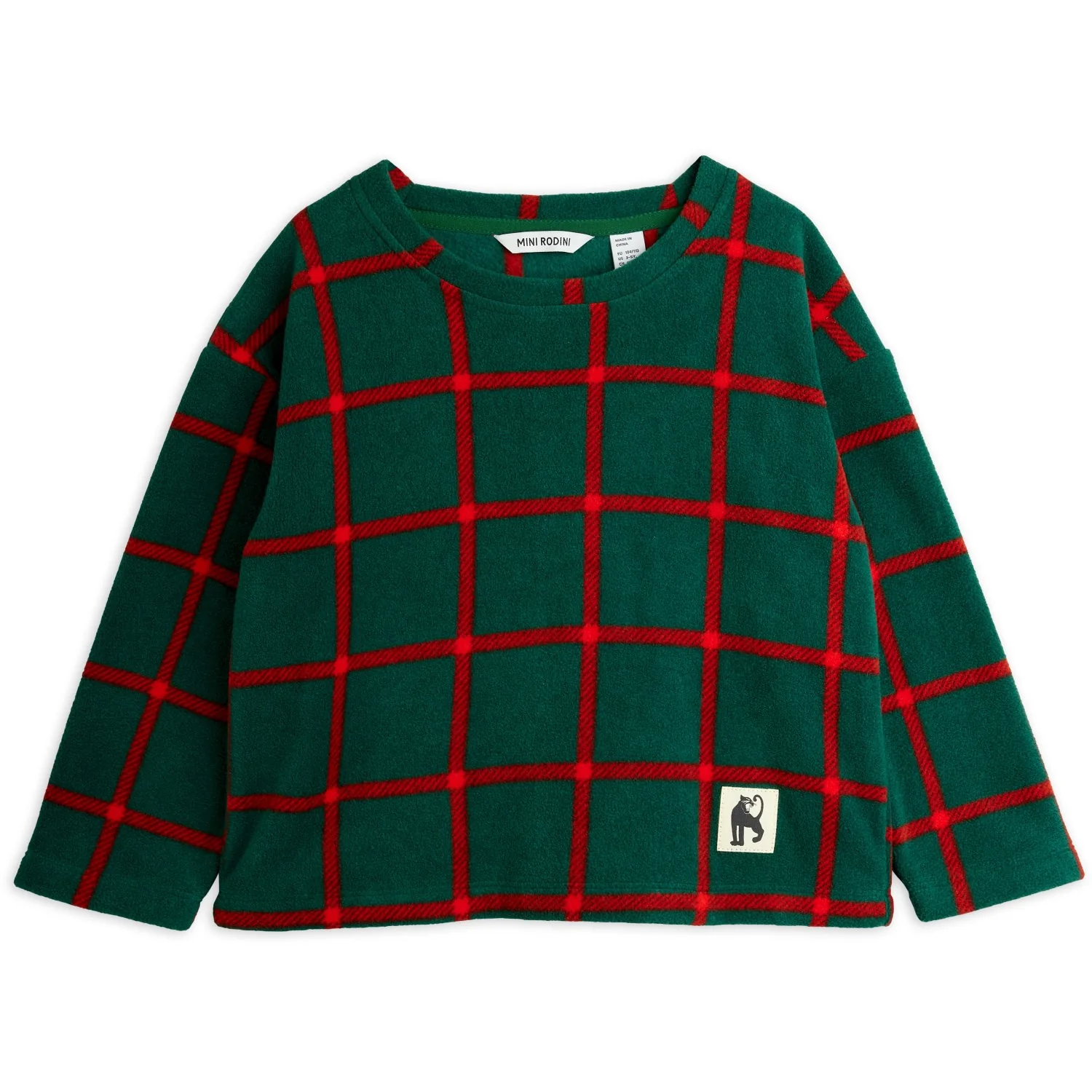 Mini Rodini Green Plaid AOP Fleece Ls Top - Image 4