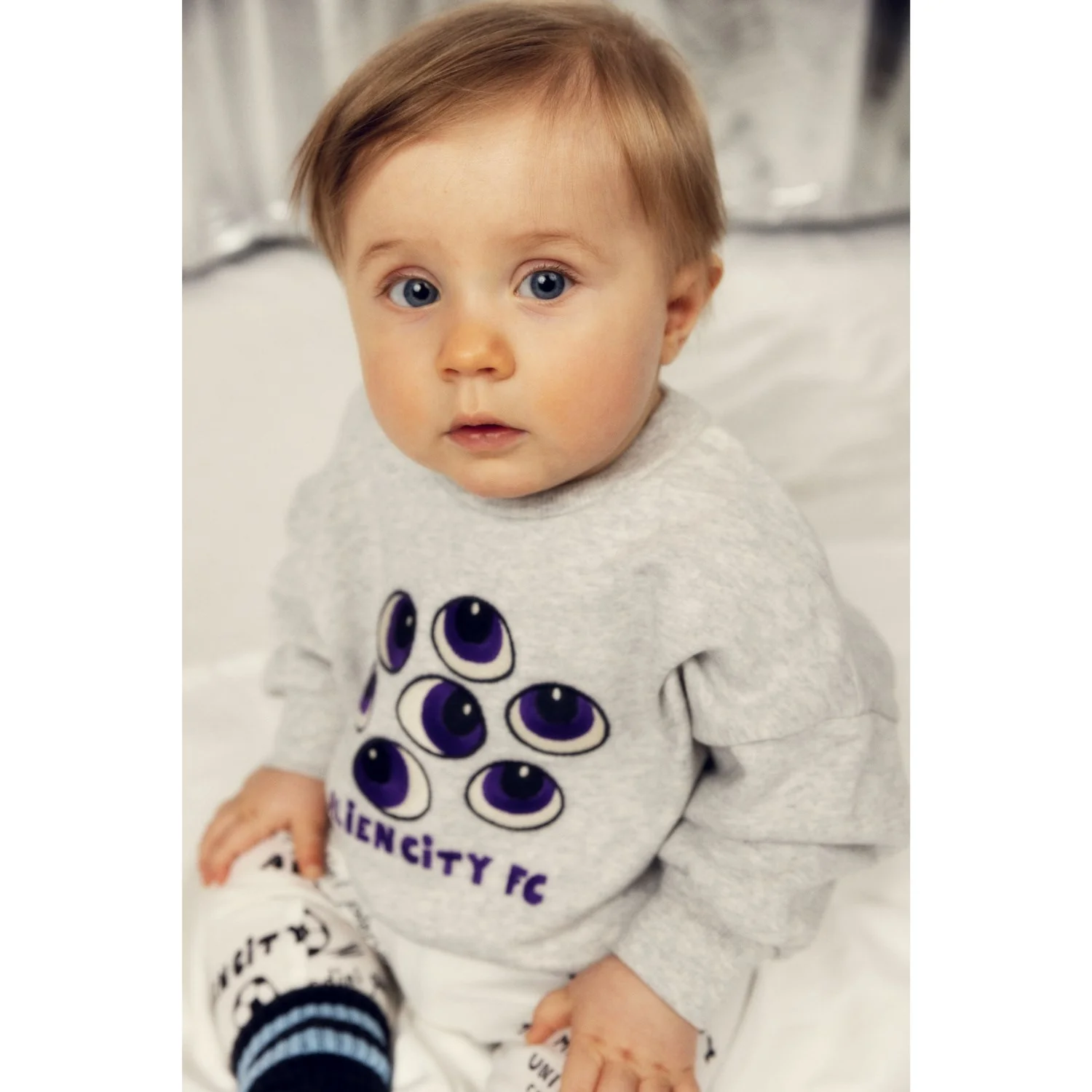 Mini Rodini Grey Melange Eyes Emb Sweatshirt - Image 2