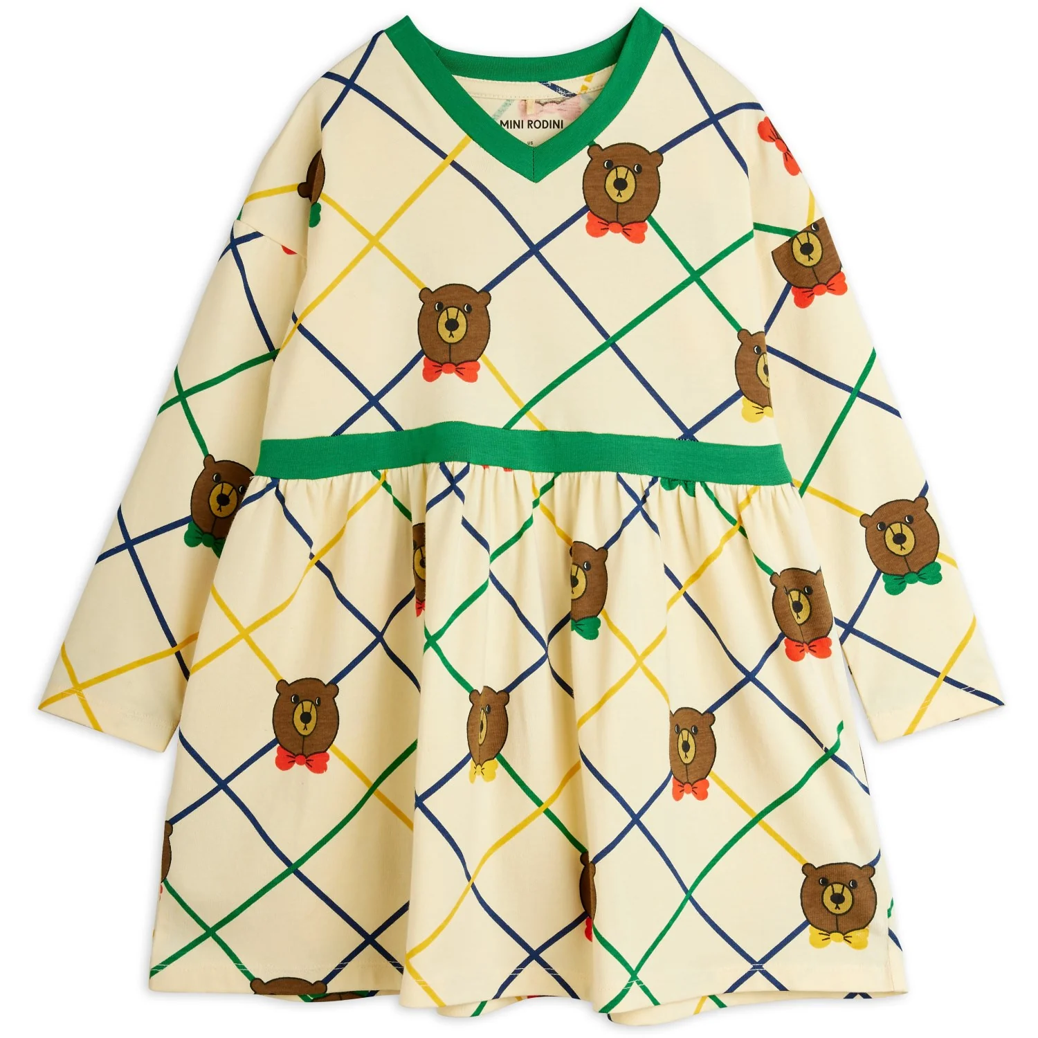 Mini Rodini Off-white Bear Check AOP Ls Dress - Image 4