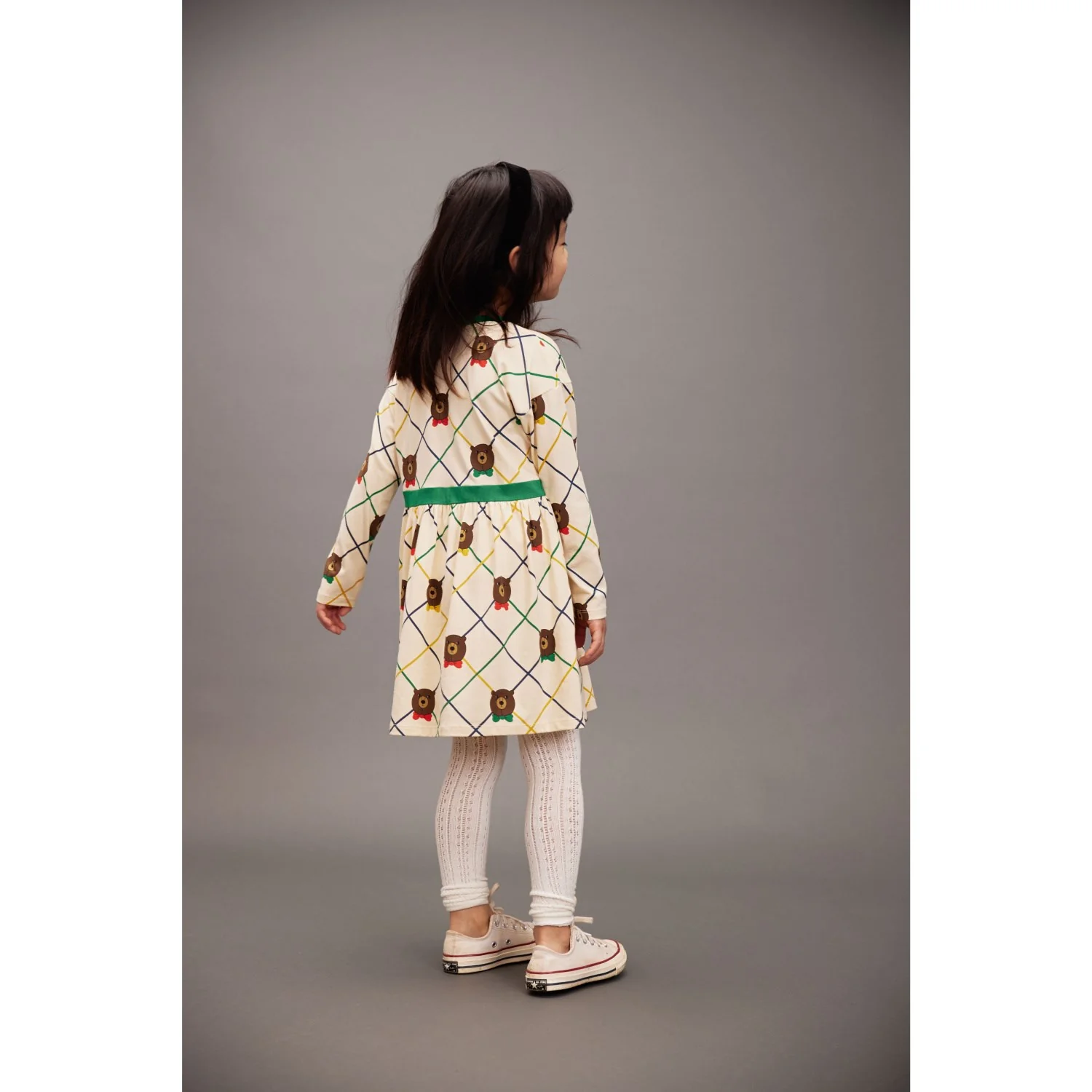 Mini Rodini Off-white Bear Check AOP Ls Dress - Image 5