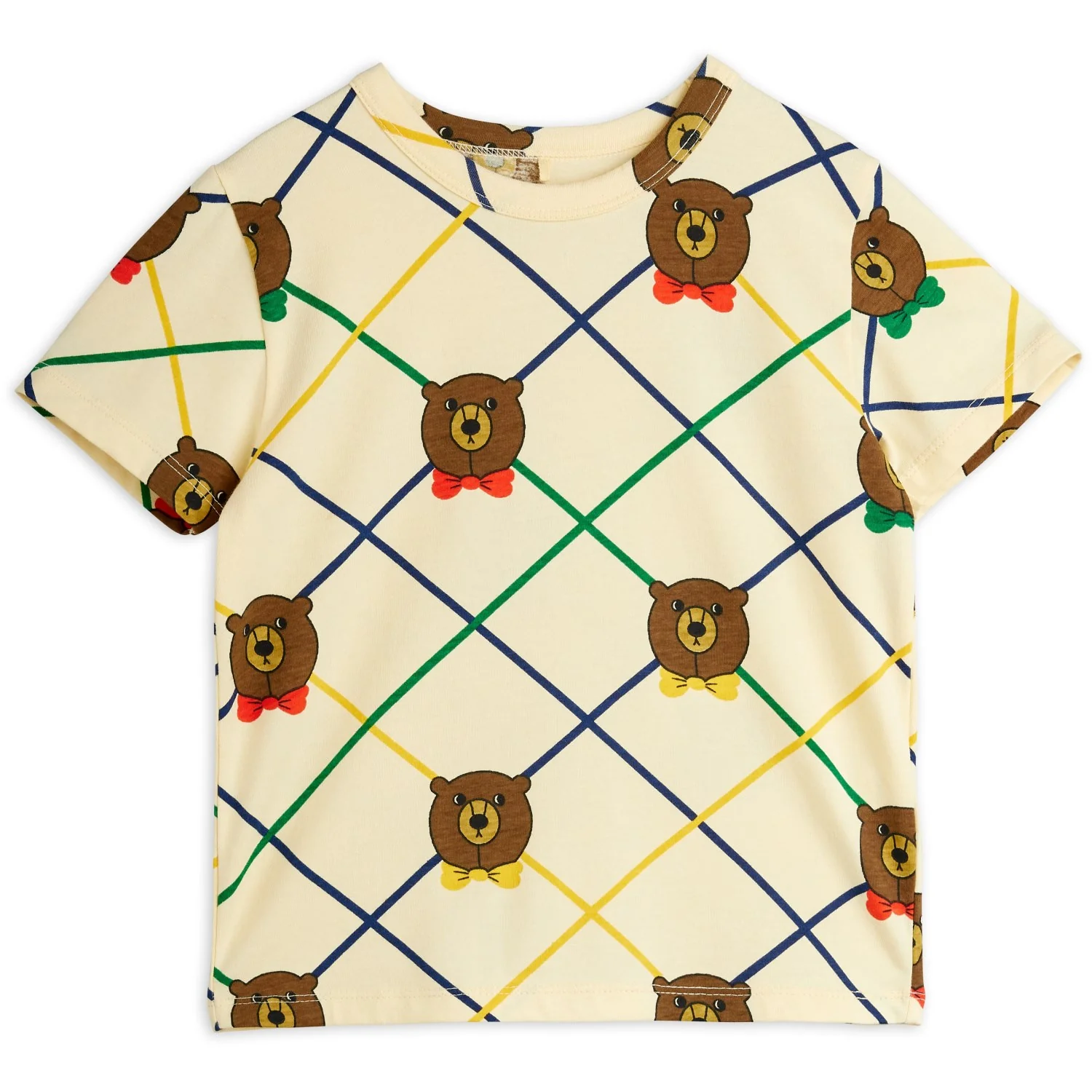 Mini Rodini Off-white Bear Check AOP Ss Tee - Image 4