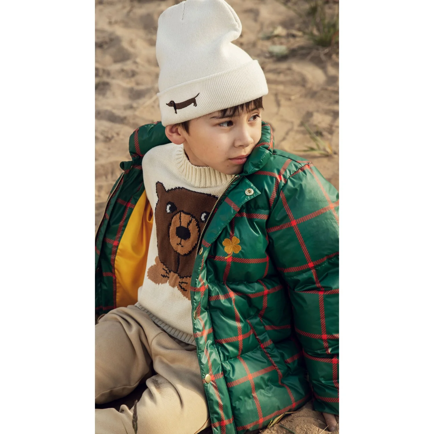 Mini Rodini Off-white Bear Intarsia Knit Sweater - Image 2