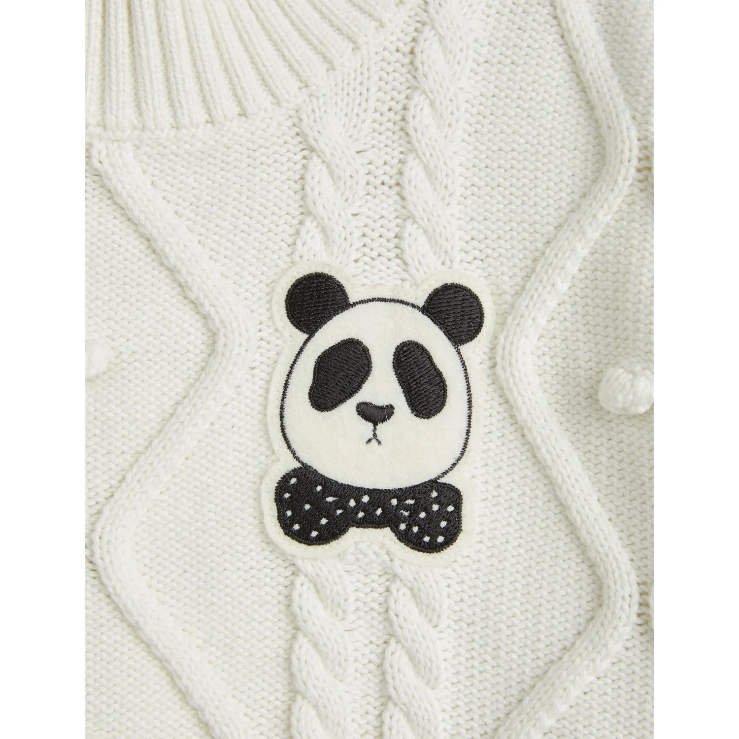 Mini Rodini Offwhite Panda Texture Knit Sweater - Image 2