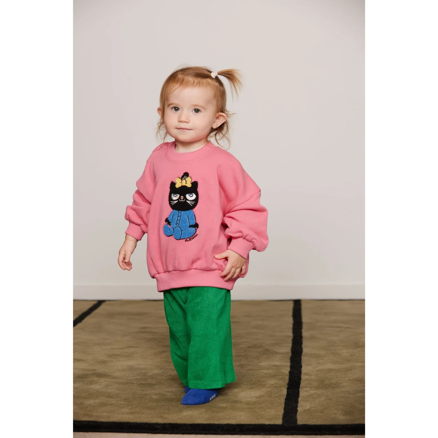 Mini Rodini Pink Cat Chenille Sweatshirt - Image 2
