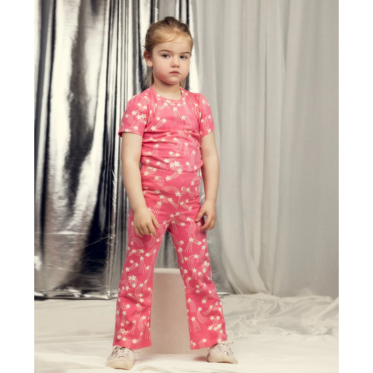Mini Rodini Pink Starfall AOP Puff Sleeve Ss Top - Image 2