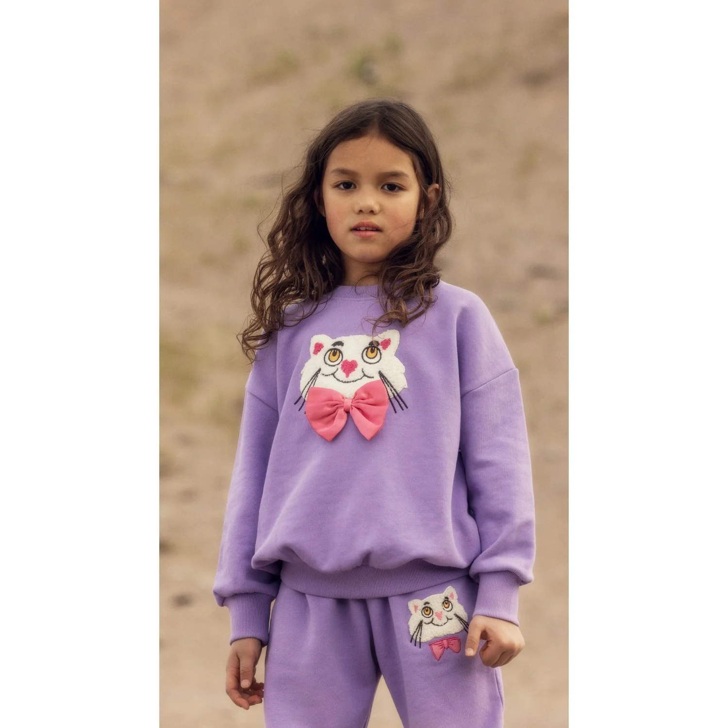 Mini Rodini Purple Cat With Bowtie Chenille Sweatpants - Image 4