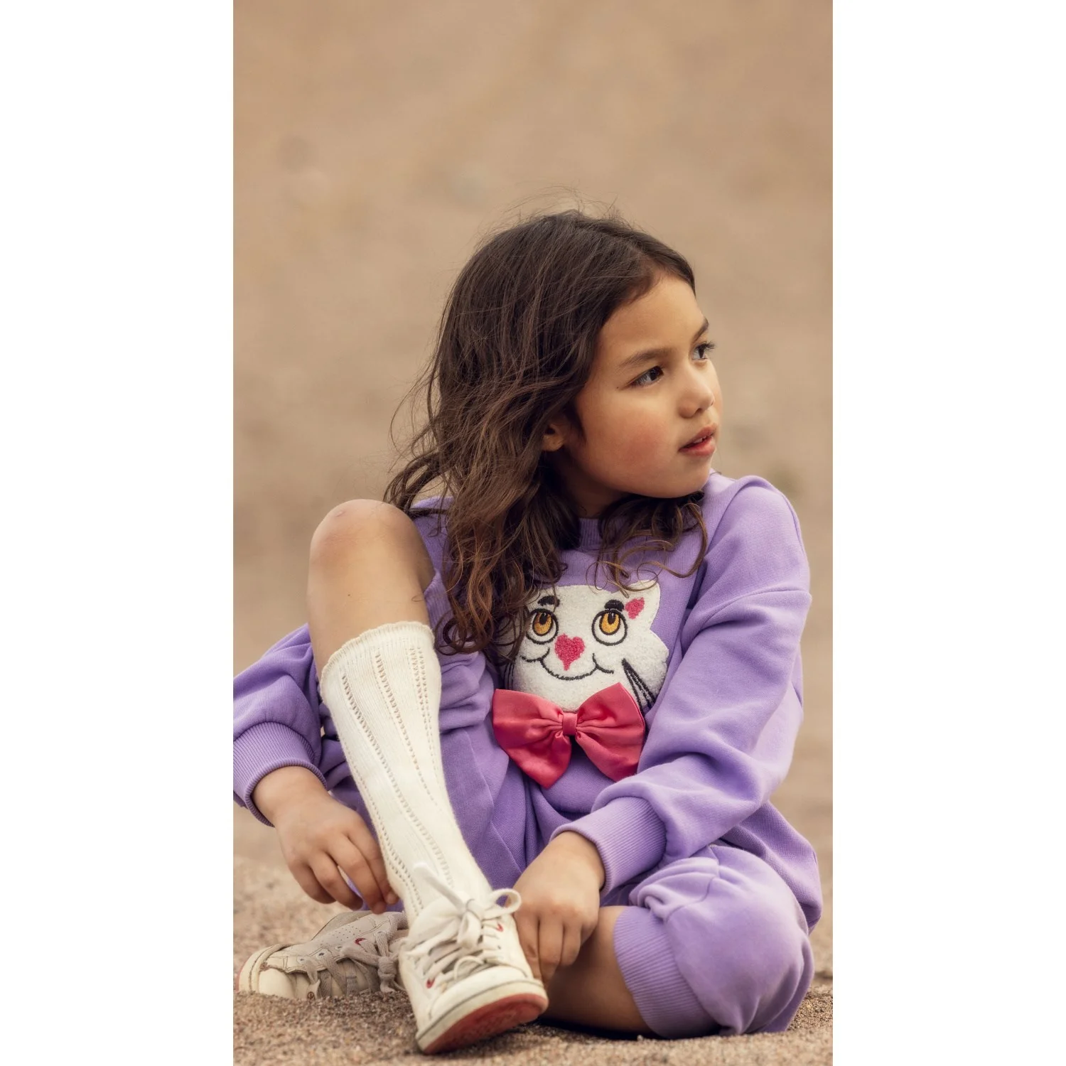 Mini Rodini Purple Cat With Bowtie Chenille Sweatshirt - Image 5