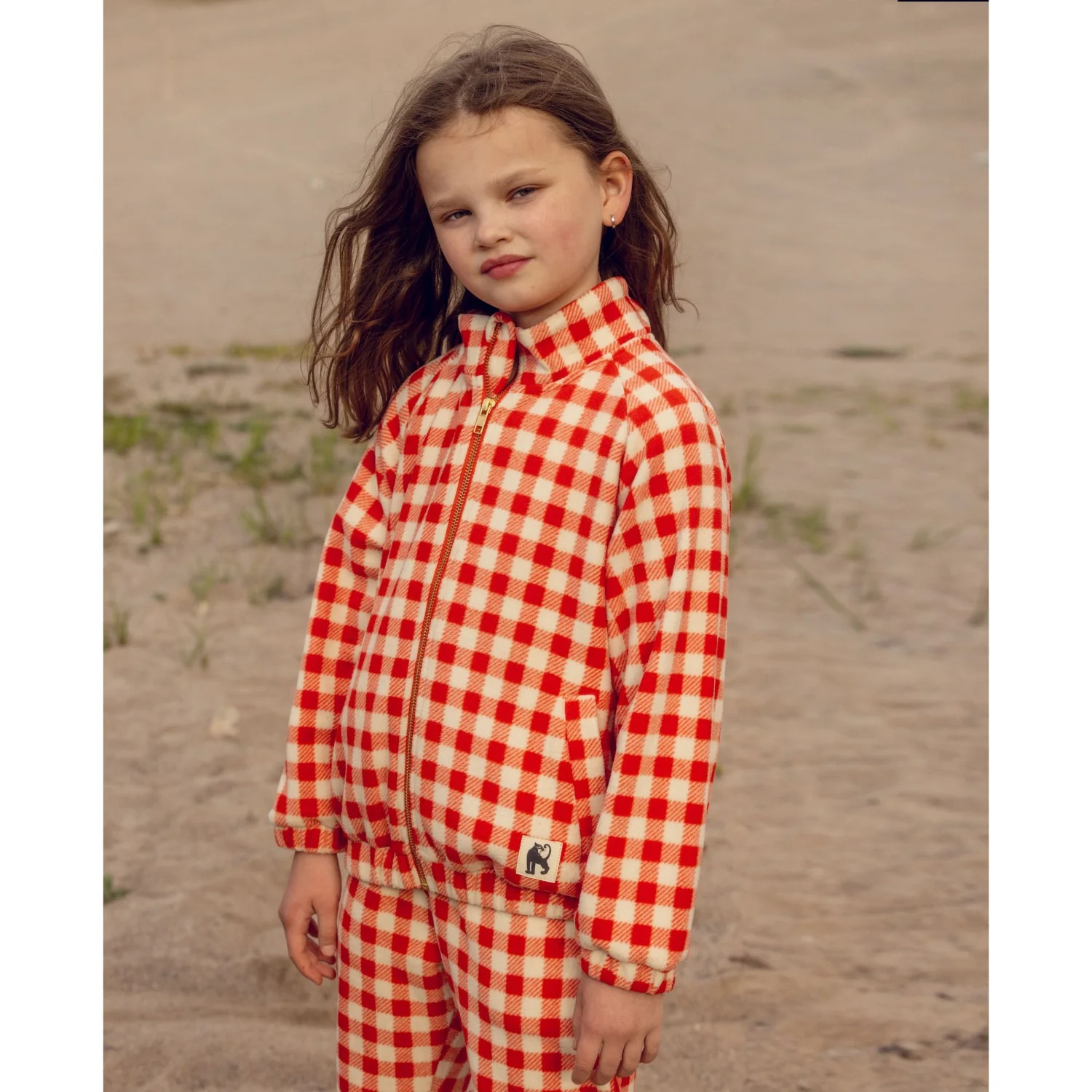 Mini Rodini Red Gingham AOP Fleece Jacket - Image 5